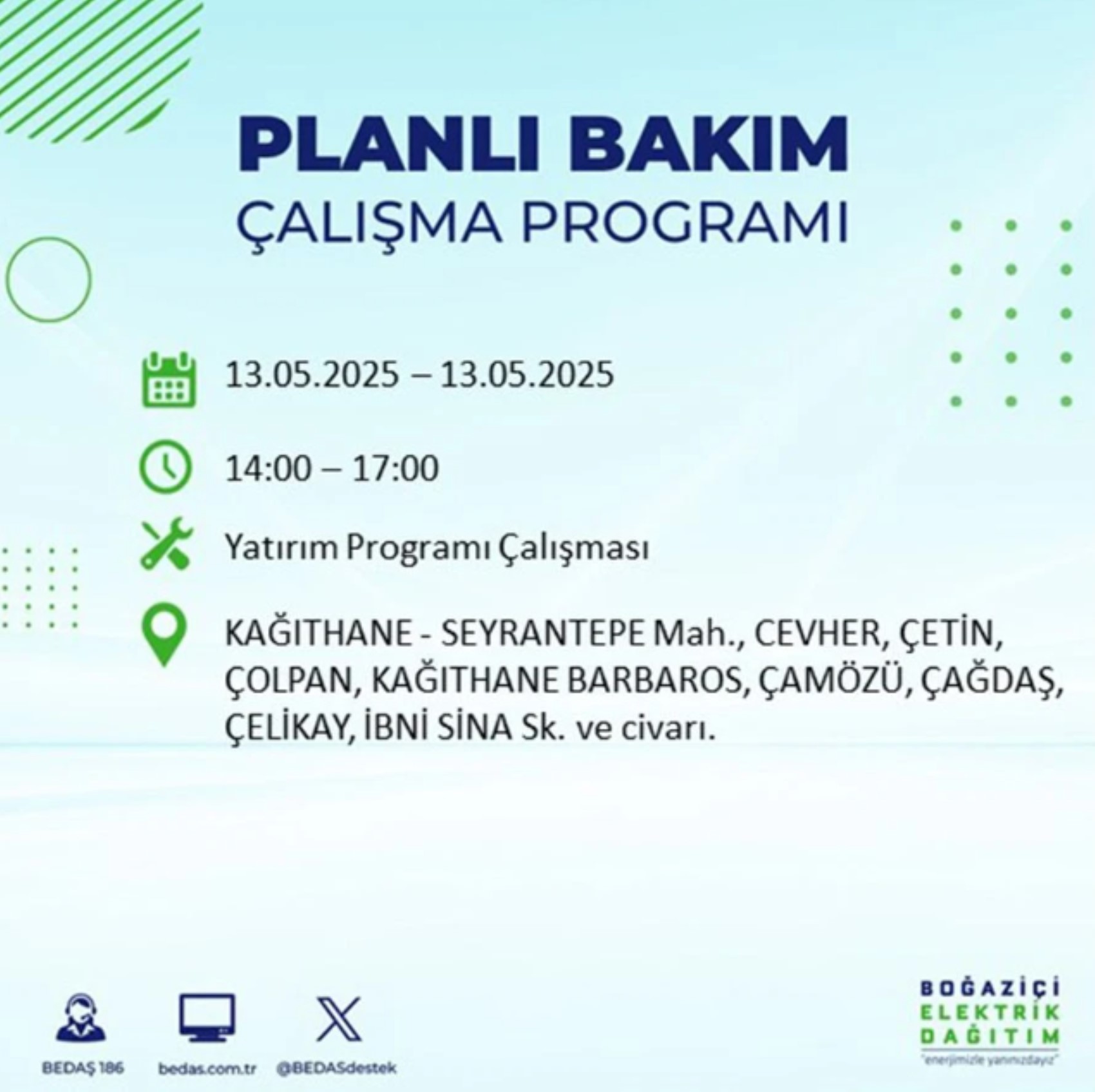 BEDAŞ paylaştı: İstanbul'da 13 Mayıs Salı günü elektrik kesintisi yaşanacak ilçeler