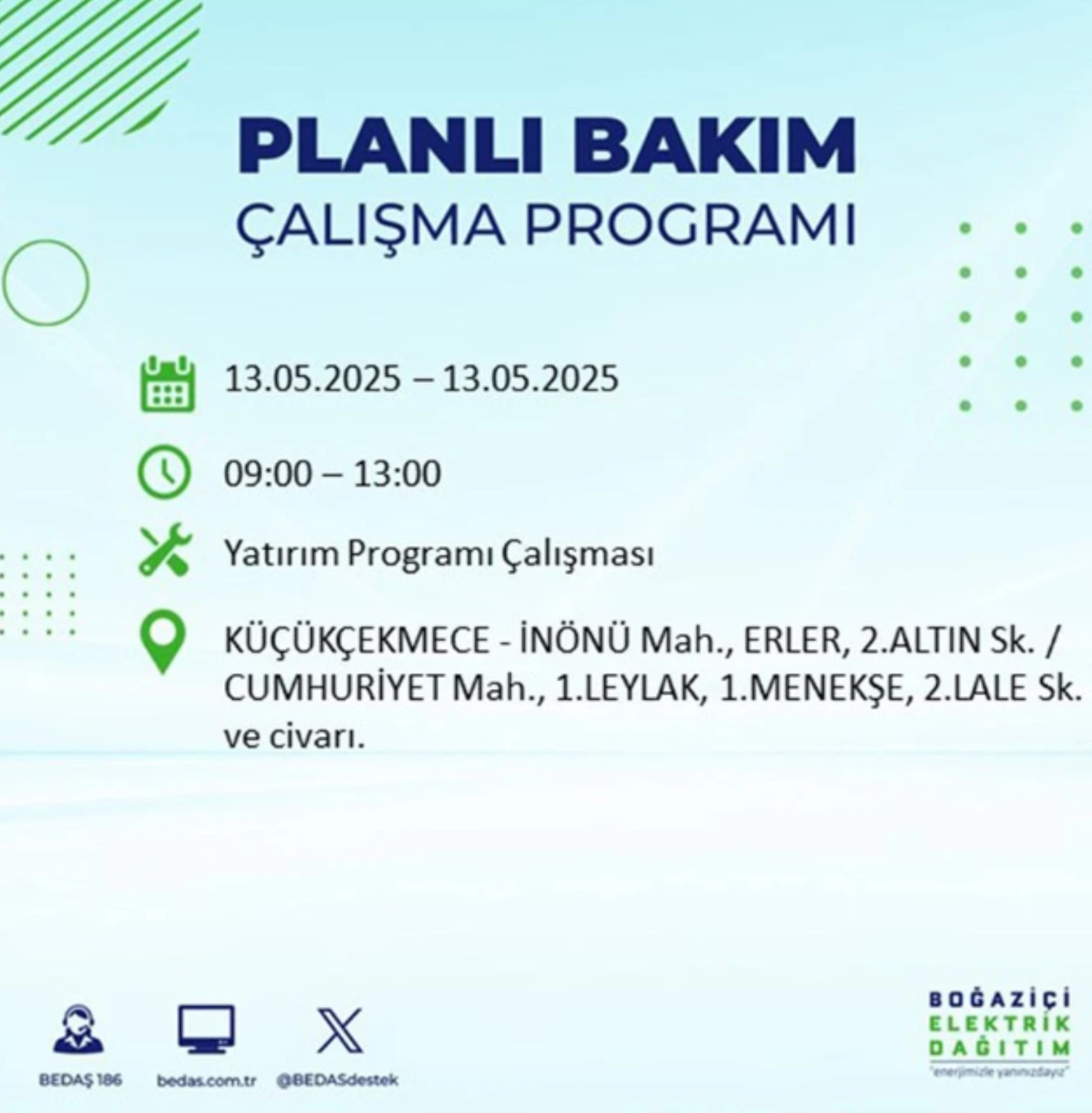 BEDAŞ paylaştı: İstanbul'da 13 Mayıs Salı günü elektrik kesintisi yaşanacak ilçeler