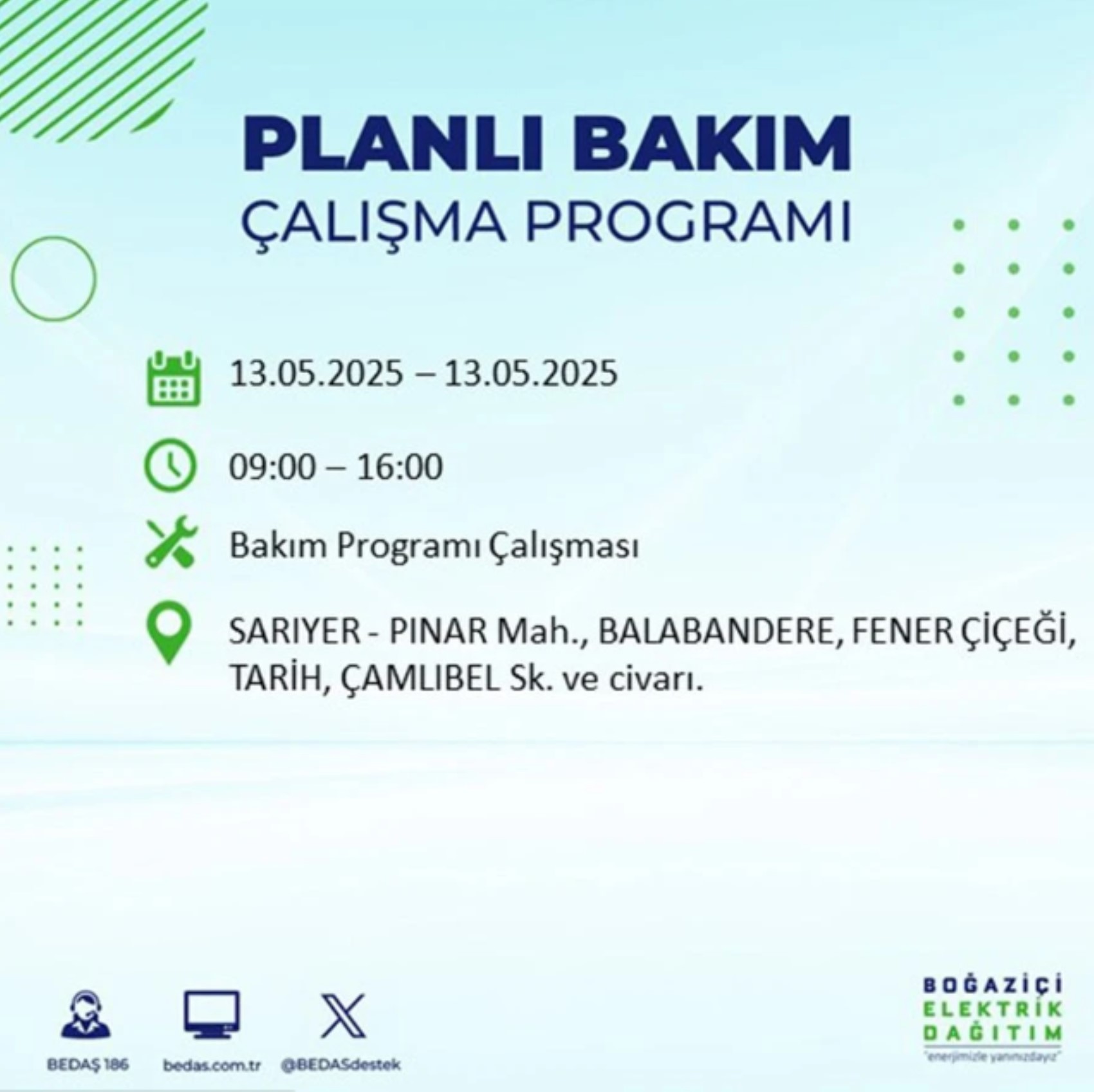 BEDAŞ paylaştı: İstanbul'da 13 Mayıs Salı günü elektrik kesintisi yaşanacak ilçeler