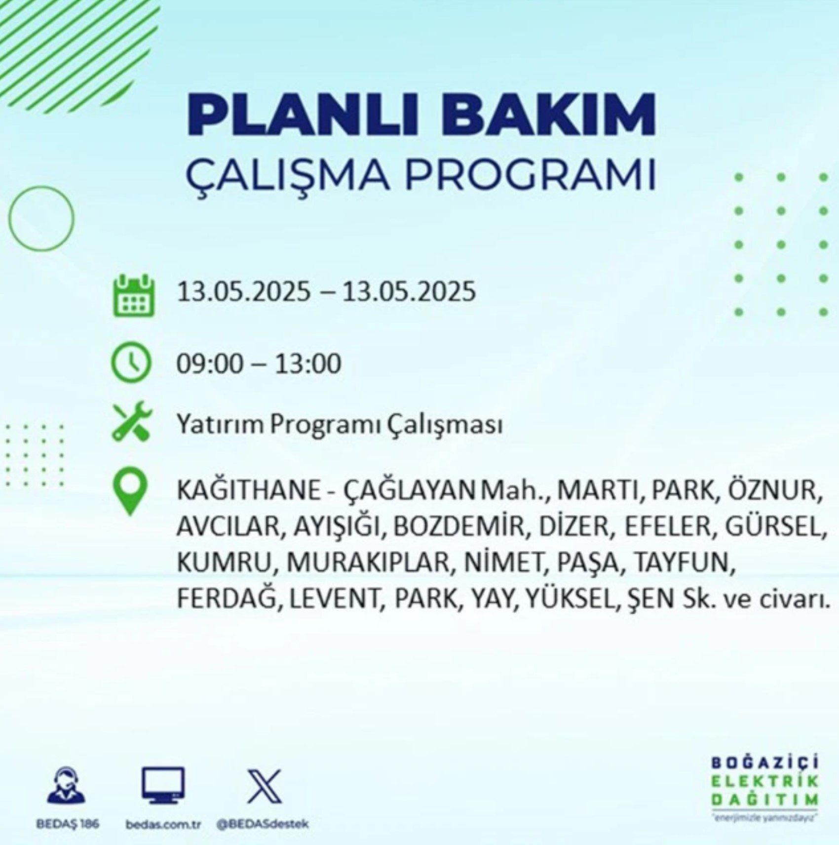 BEDAŞ paylaştı: İstanbul'da 13 Mayıs Salı günü elektrik kesintisi yaşanacak ilçeler