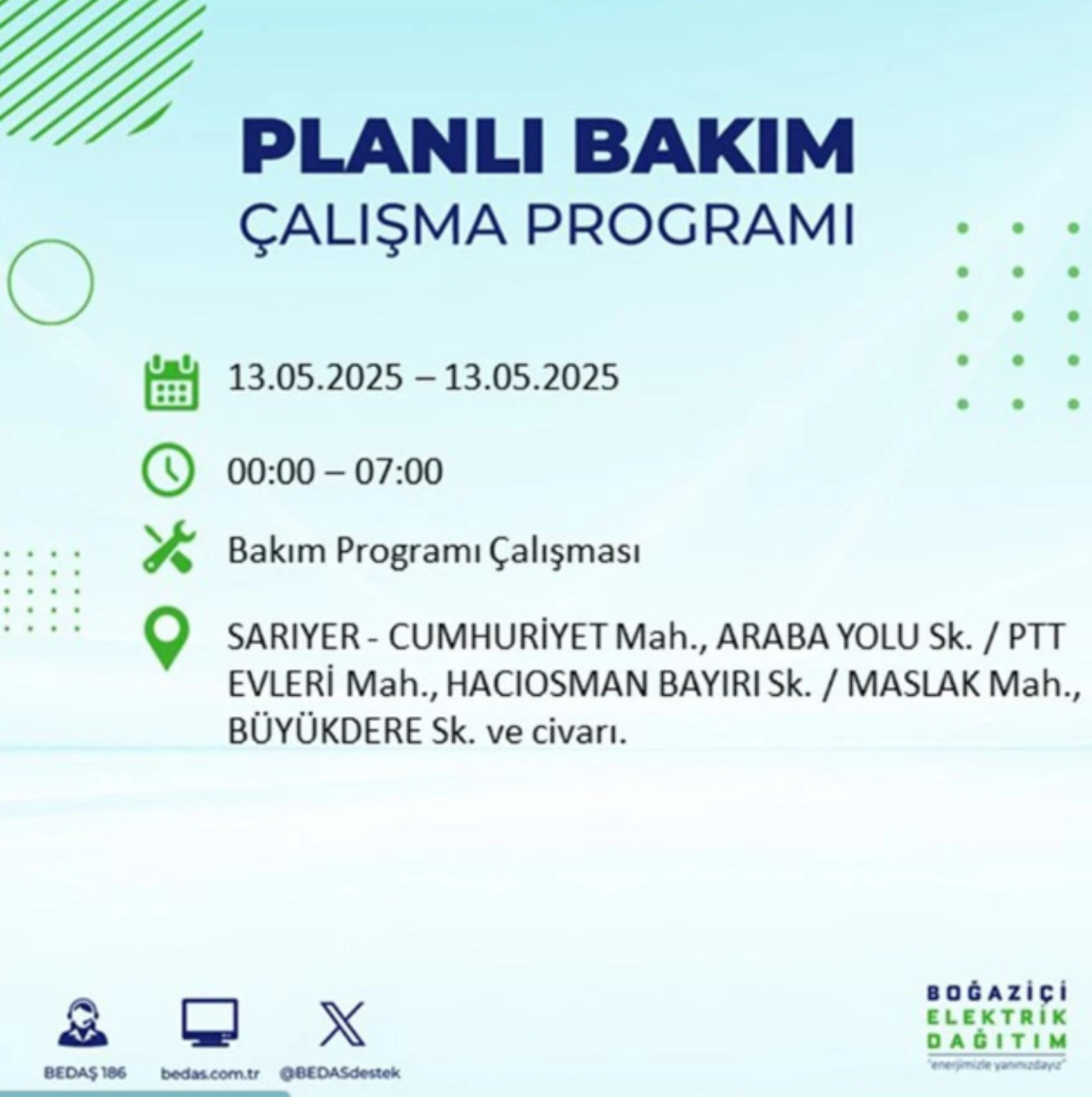 BEDAŞ paylaştı: İstanbul'da 13 Mayıs Salı günü elektrik kesintisi yaşanacak ilçeler
