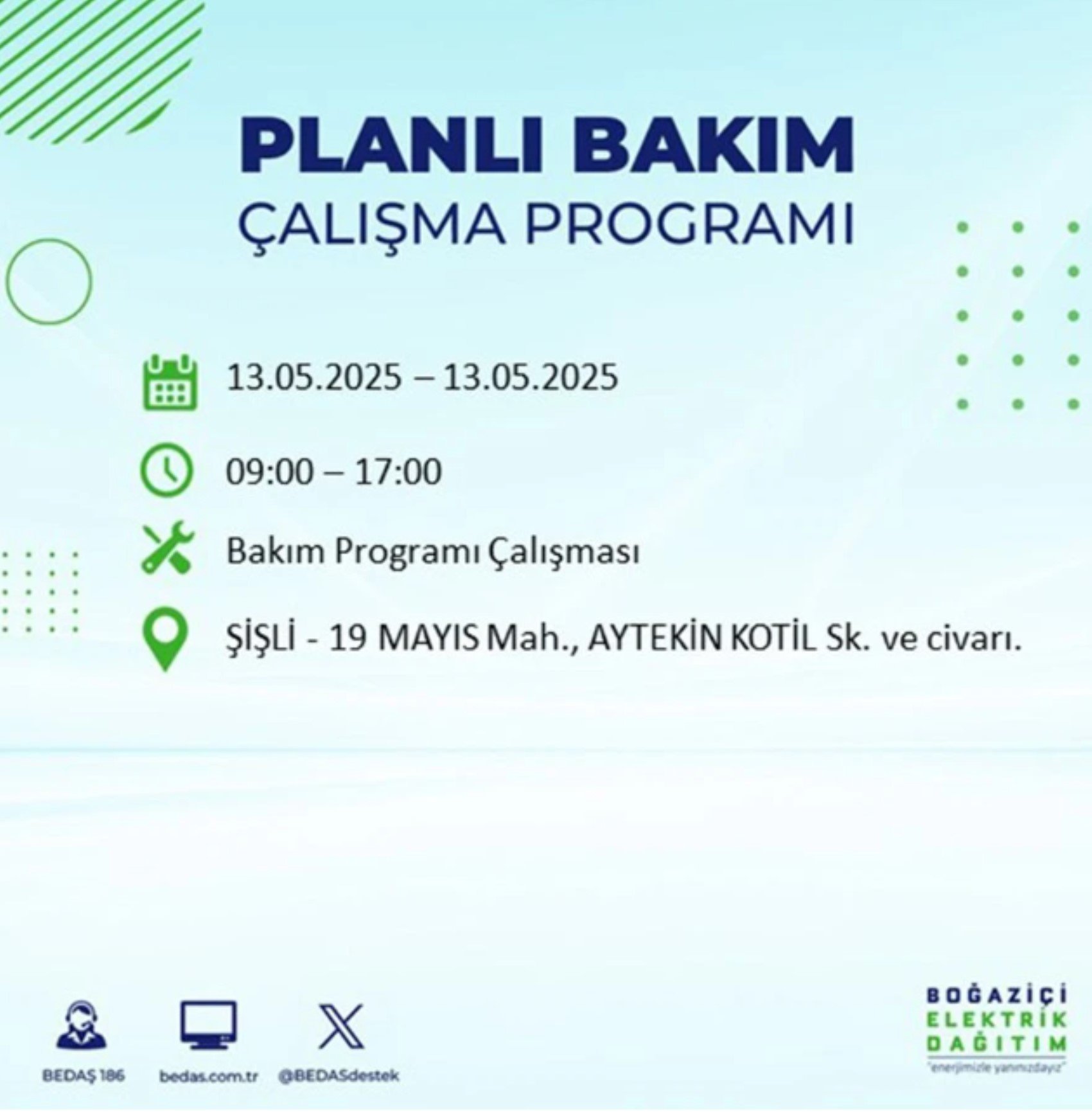 BEDAŞ paylaştı: İstanbul'da 13 Mayıs Salı günü elektrik kesintisi yaşanacak ilçeler