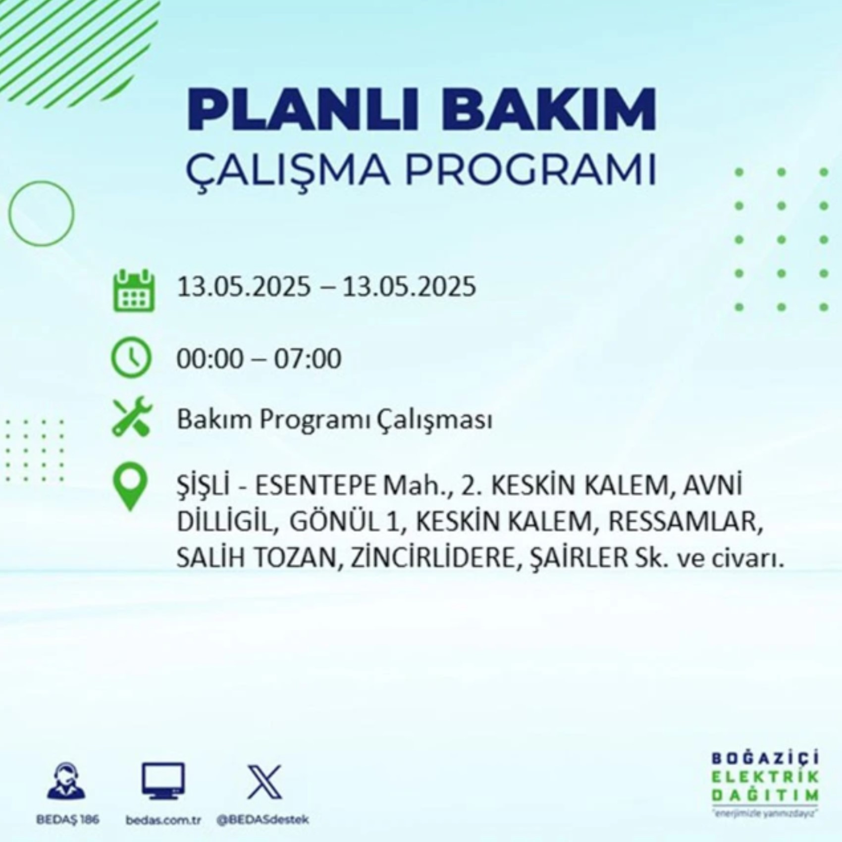 BEDAŞ paylaştı: İstanbul'da 13 Mayıs Salı günü elektrik kesintisi yaşanacak ilçeler