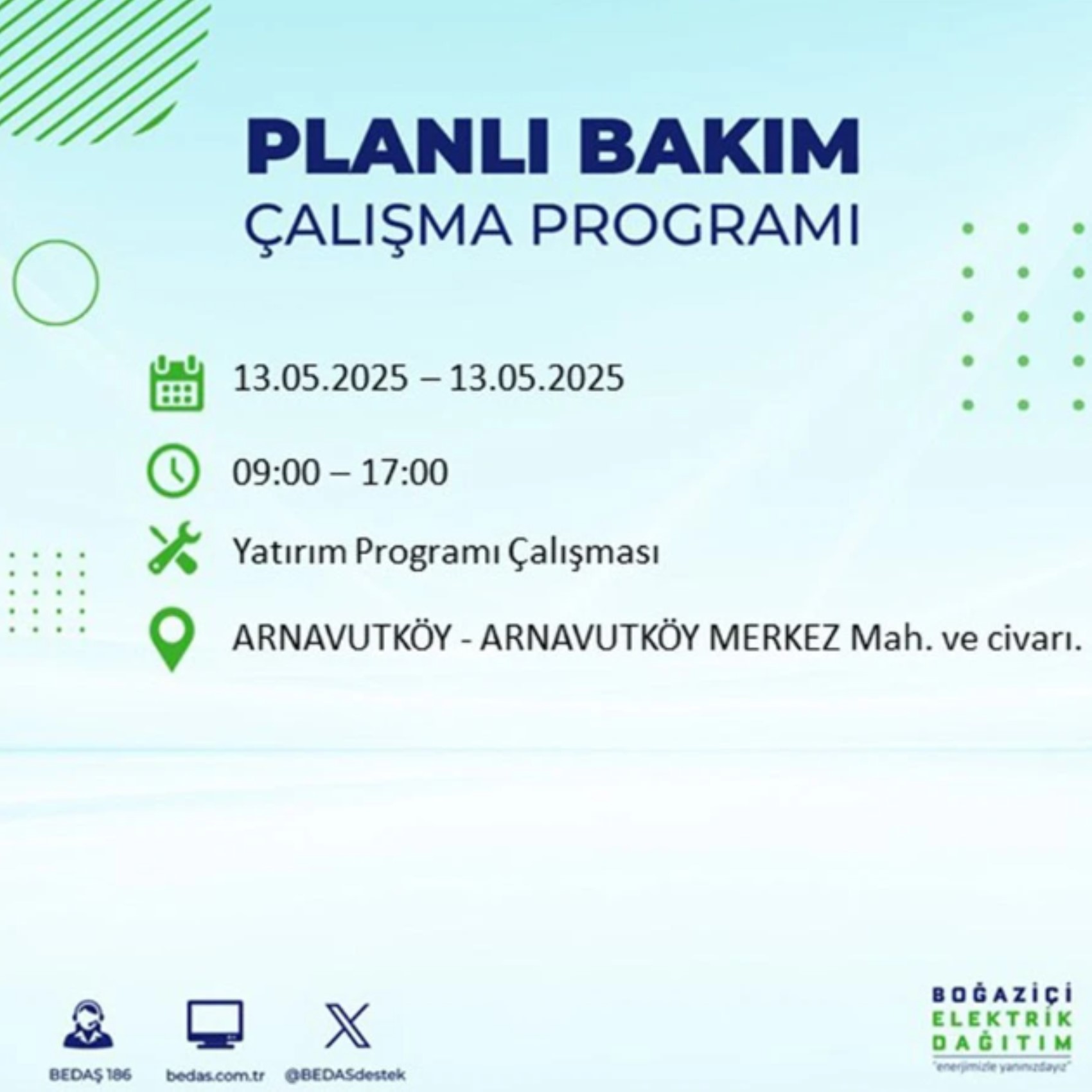 BEDAŞ paylaştı: İstanbul'da 13 Mayıs Salı günü elektrik kesintisi yaşanacak ilçeler