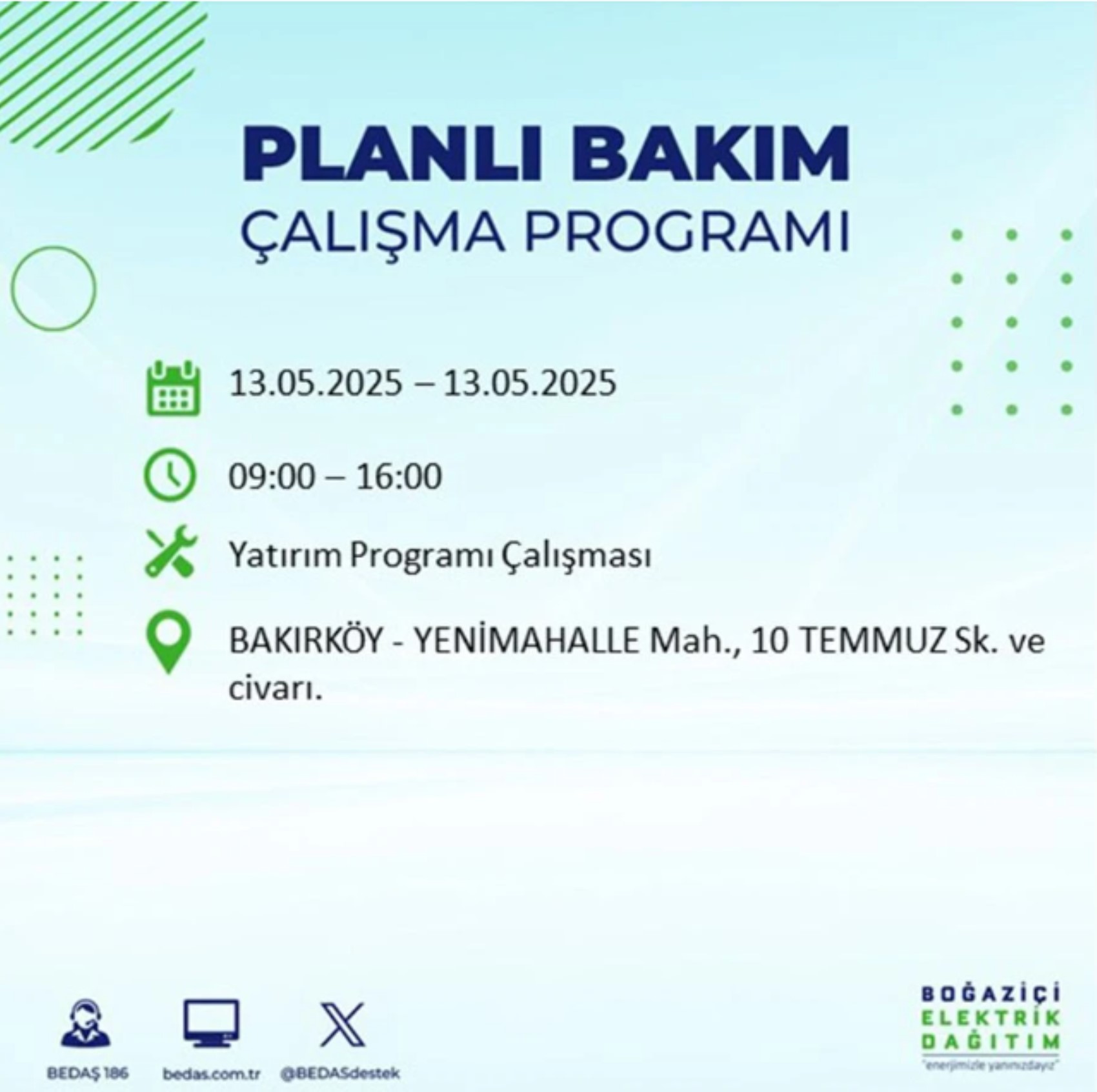BEDAŞ paylaştı: İstanbul'da 13 Mayıs Salı günü elektrik kesintisi yaşanacak ilçeler