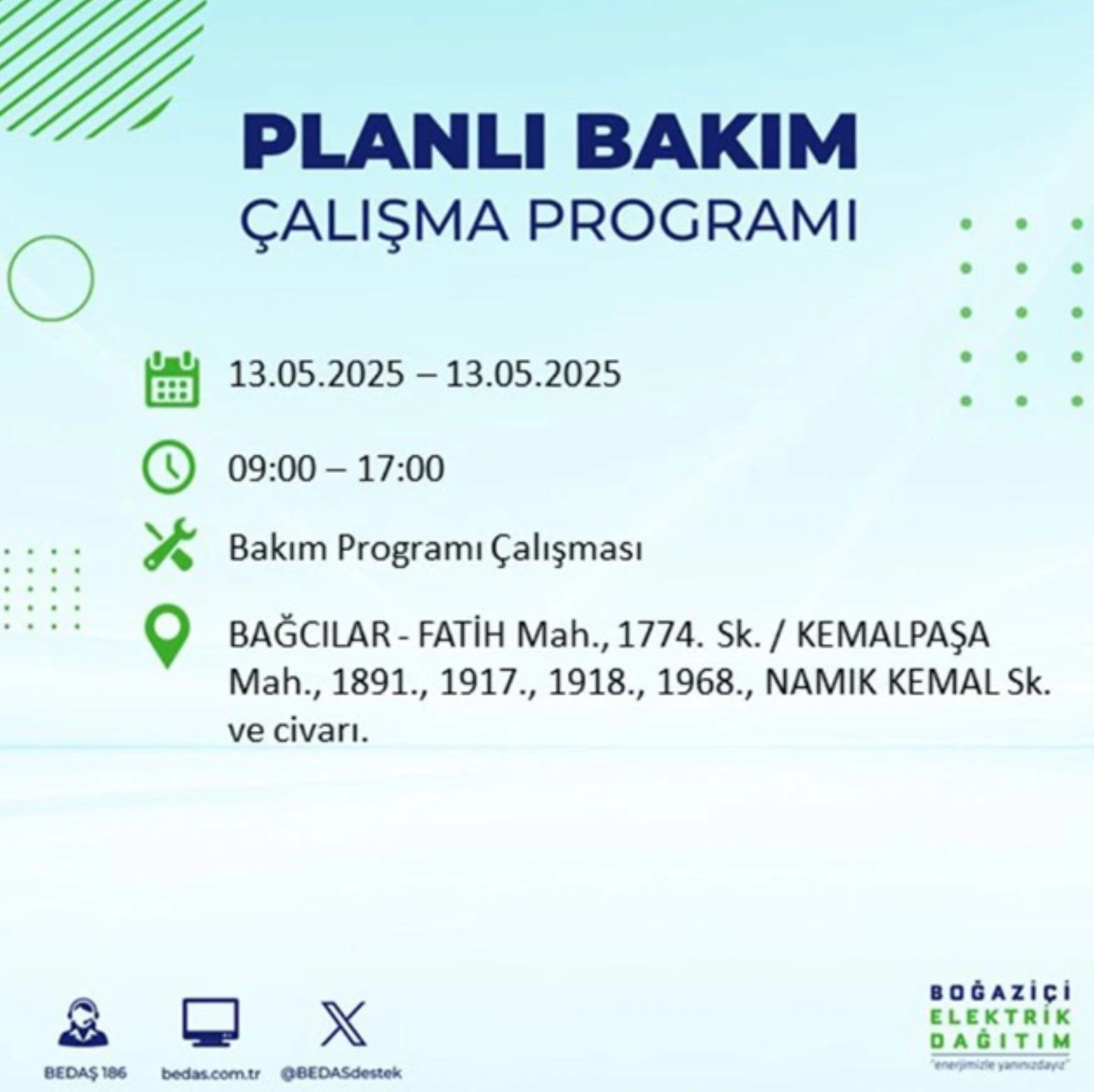 BEDAŞ paylaştı: İstanbul'da 13 Mayıs Salı günü elektrik kesintisi yaşanacak ilçeler