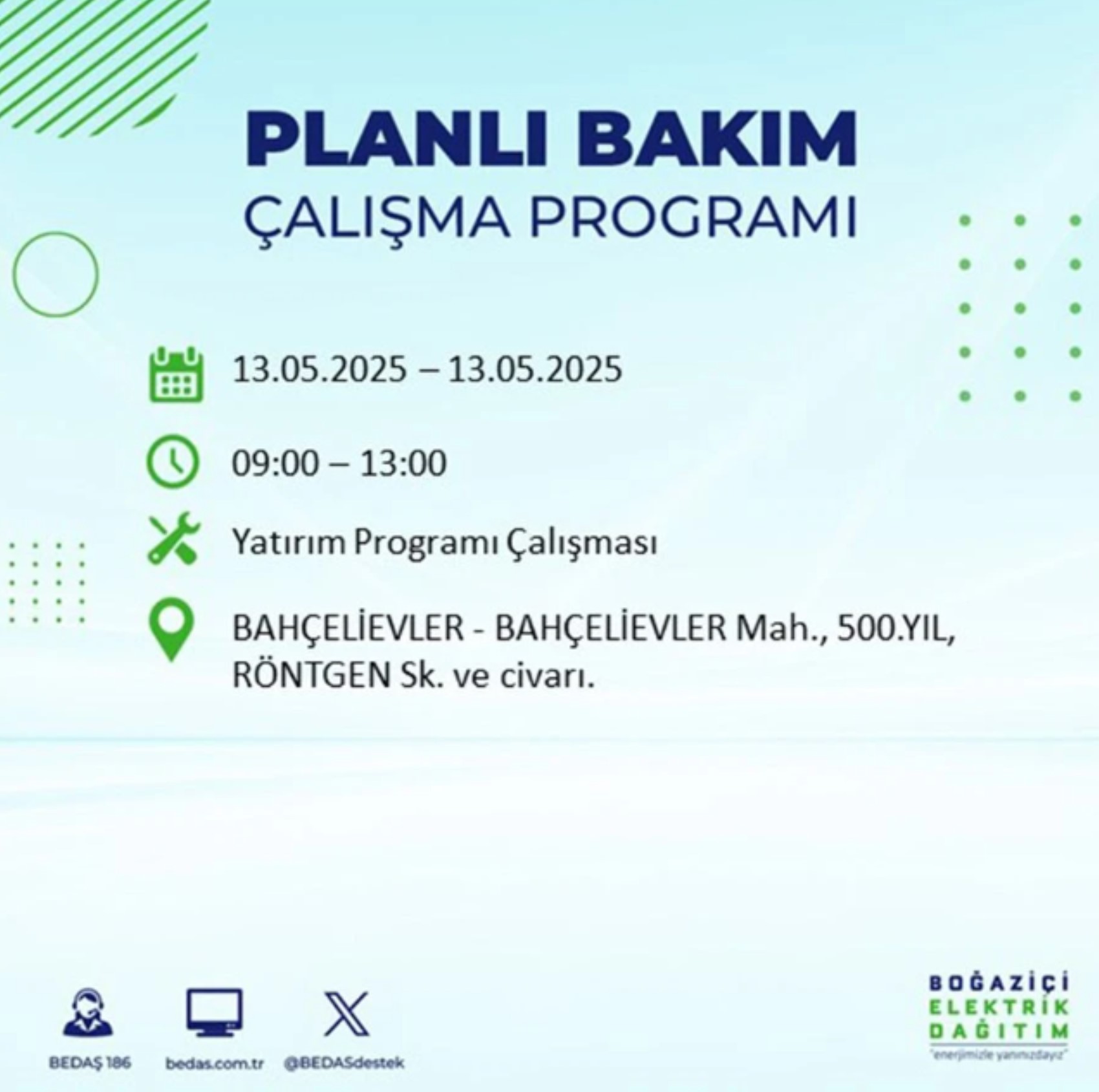 BEDAŞ paylaştı: İstanbul'da 13 Mayıs Salı günü elektrik kesintisi yaşanacak ilçeler
