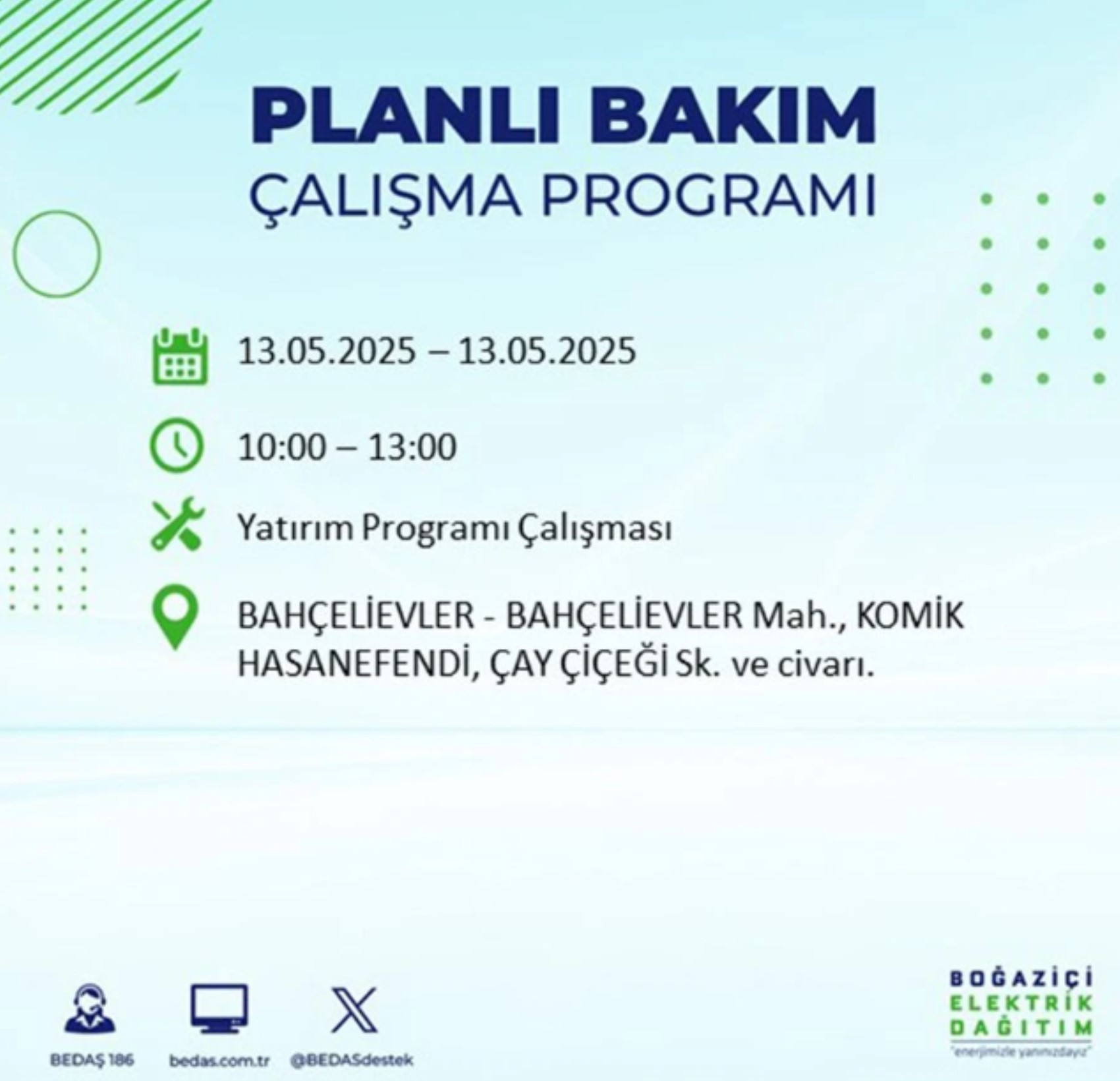 BEDAŞ paylaştı: İstanbul'da 13 Mayıs Salı günü elektrik kesintisi yaşanacak ilçeler