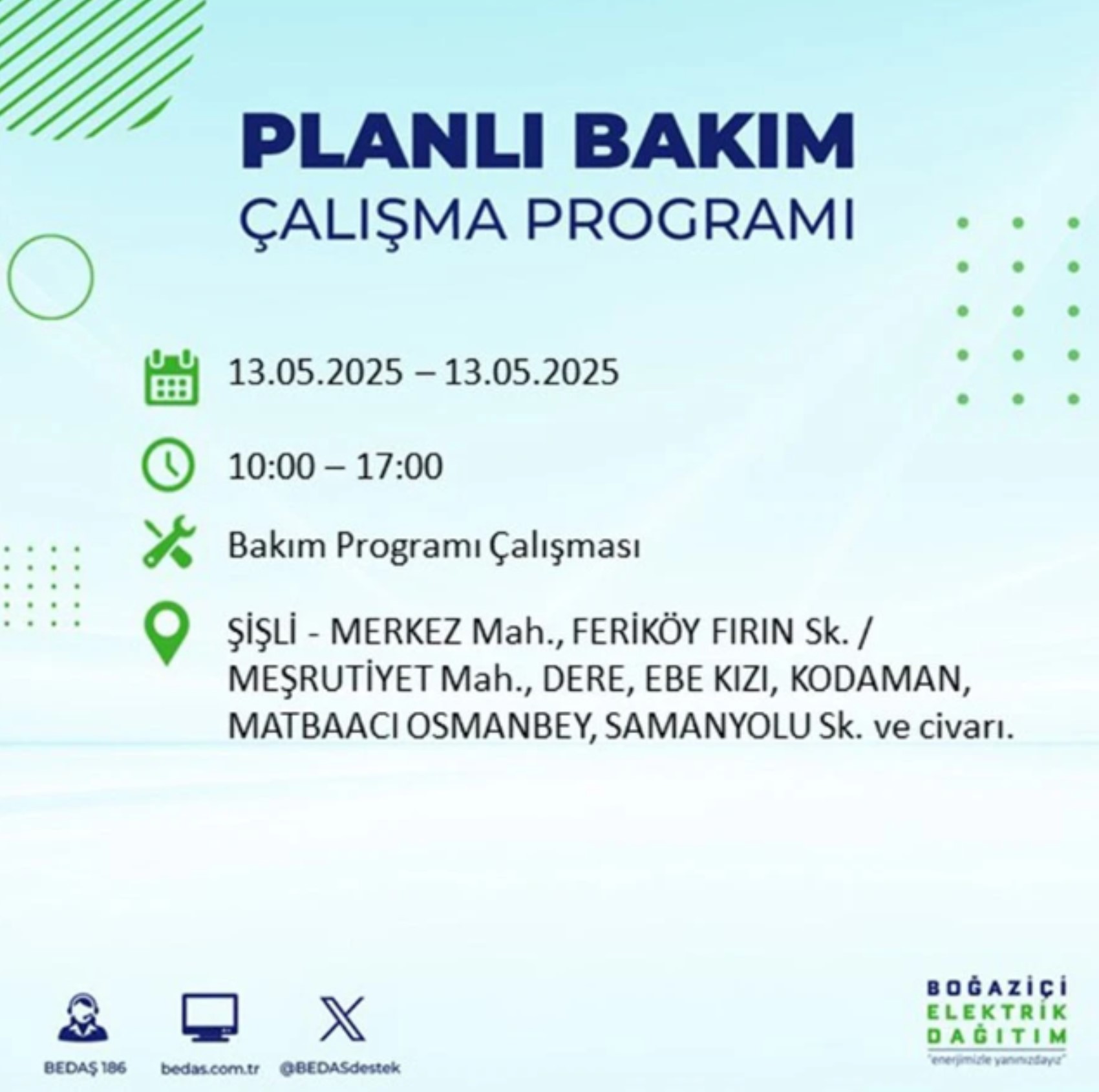 BEDAŞ paylaştı: İstanbul'da 13 Mayıs Salı günü elektrik kesintisi yaşanacak ilçeler