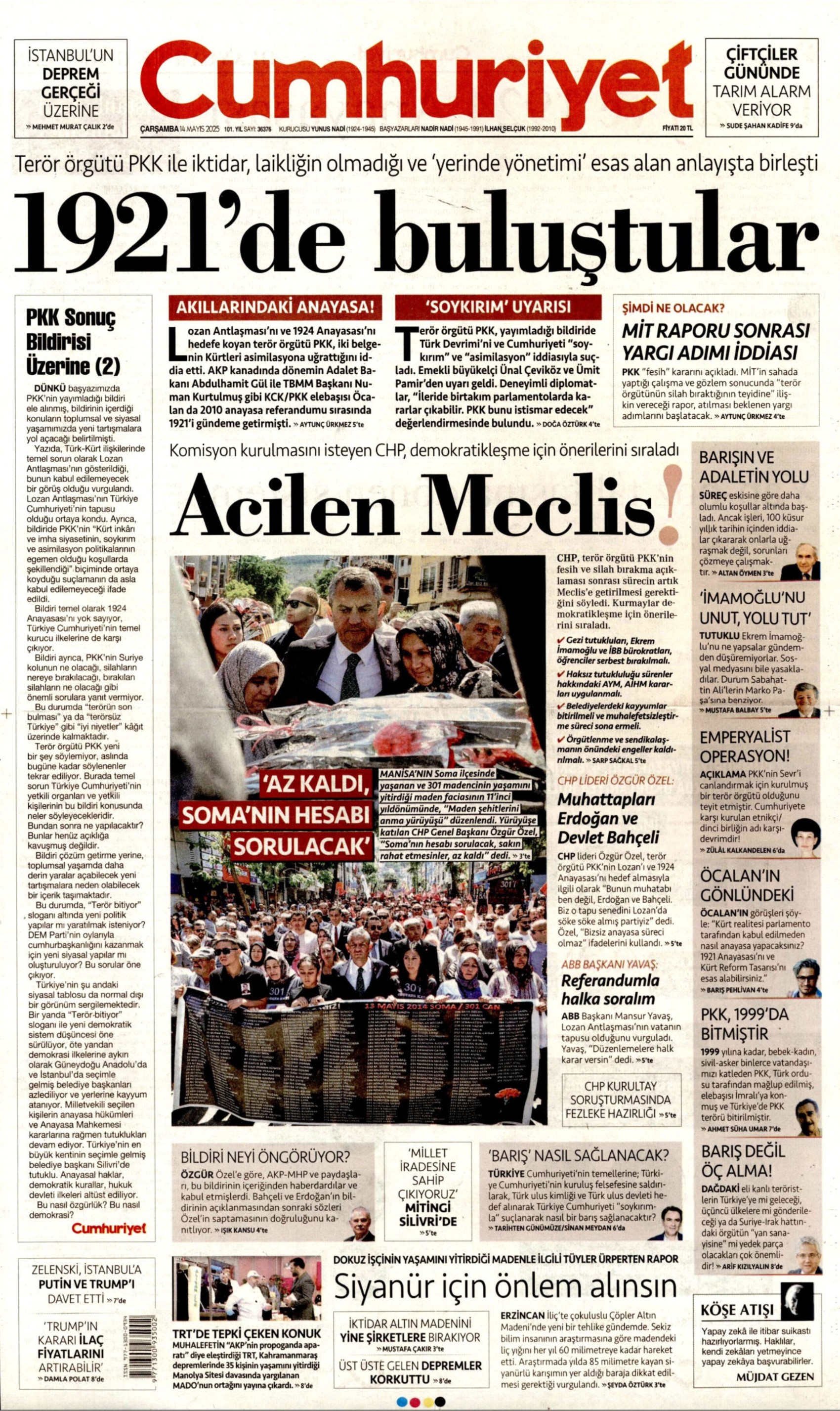 14 Mayıs 2025 gazete manşetleri