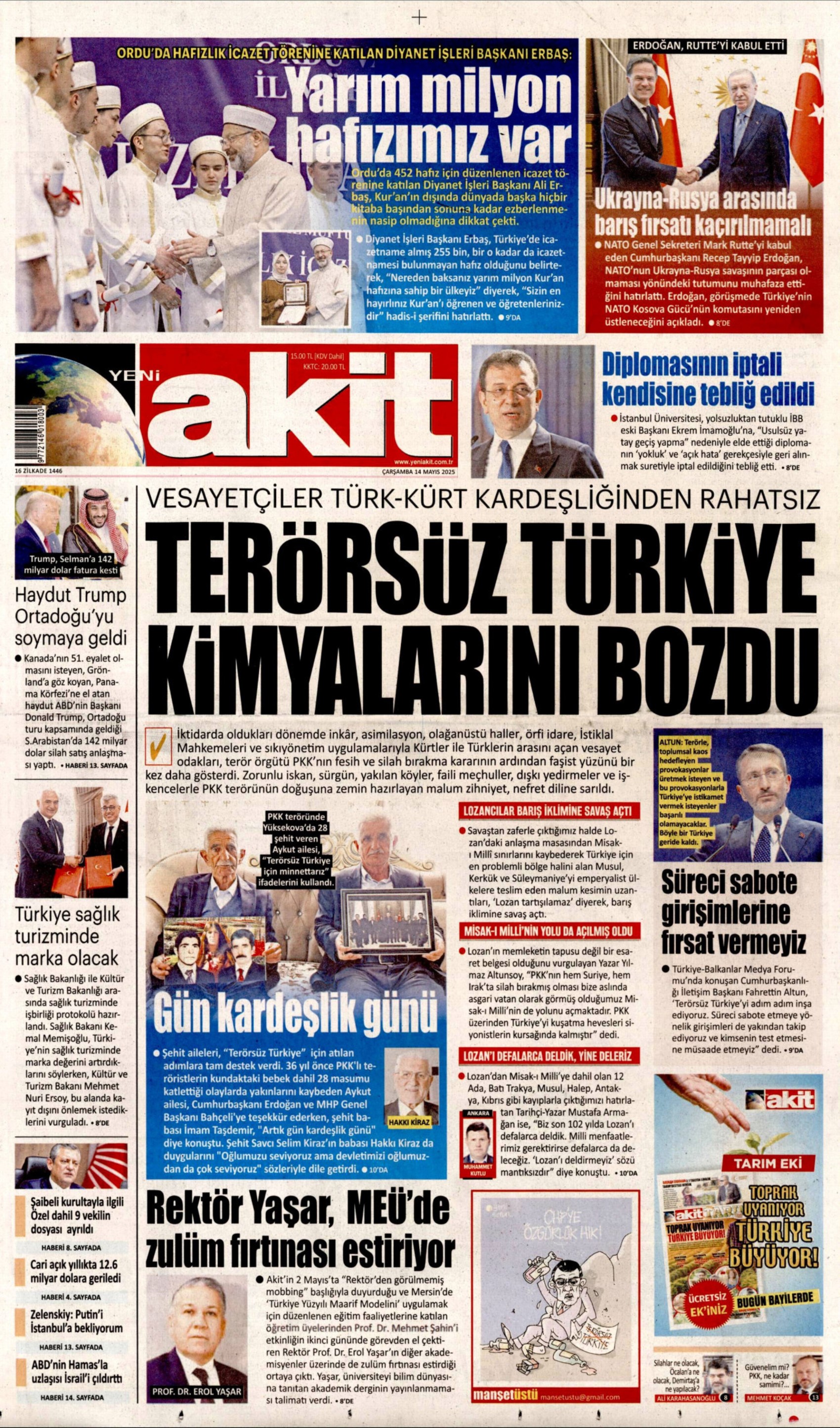 14 Mayıs 2025 gazete manşetleri