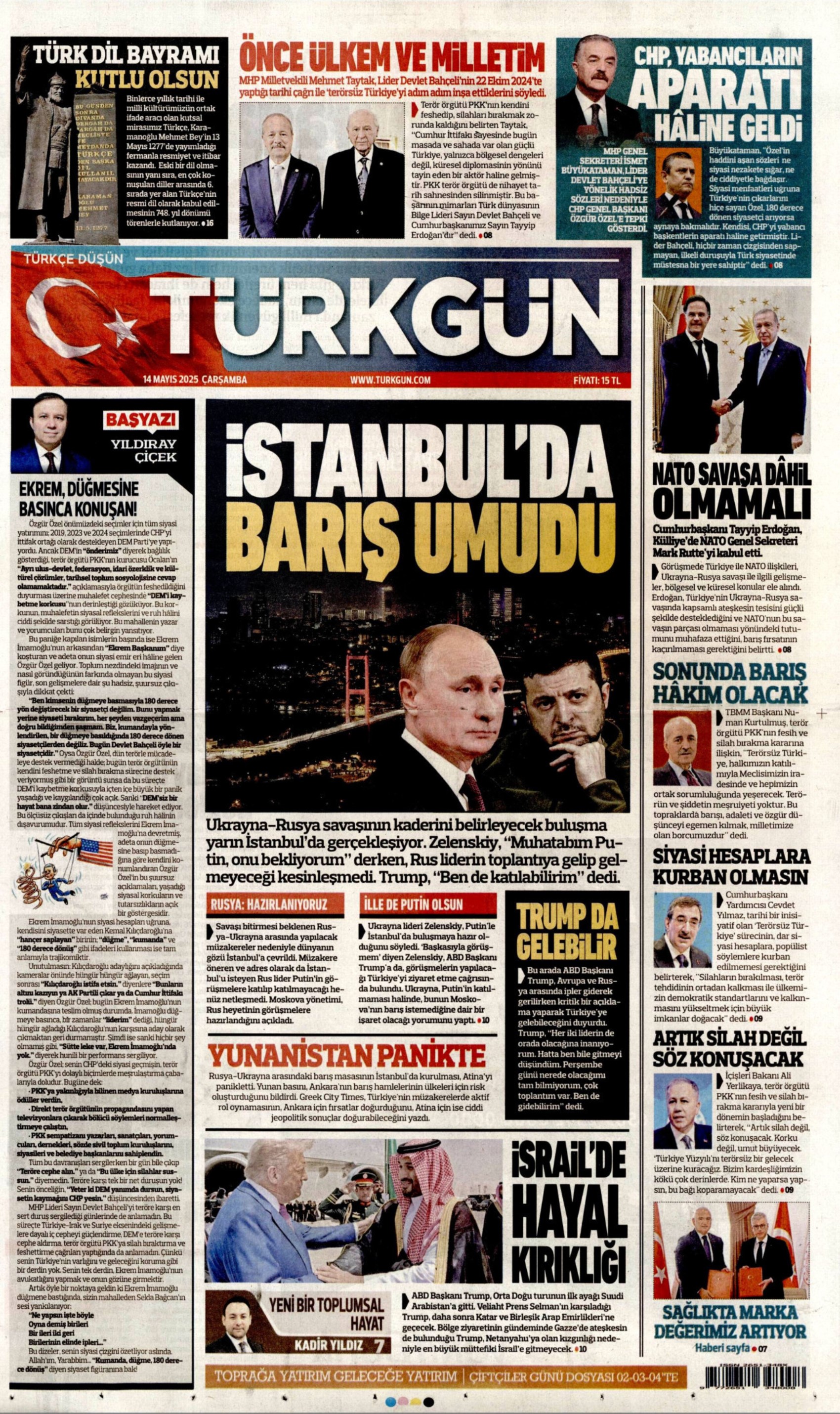 14 Mayıs 2025 gazete manşetleri