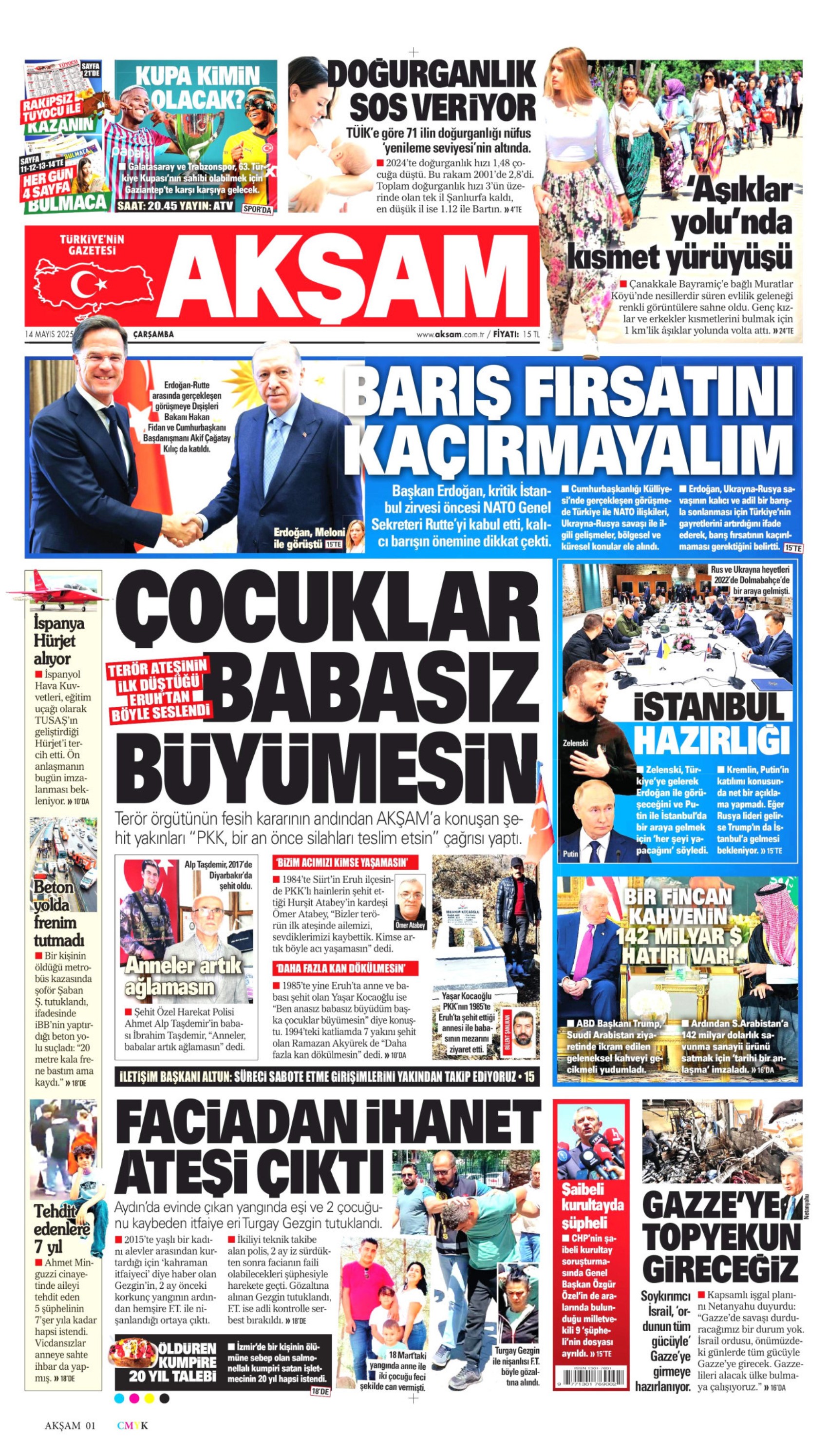 14 Mayıs 2025 gazete manşetleri