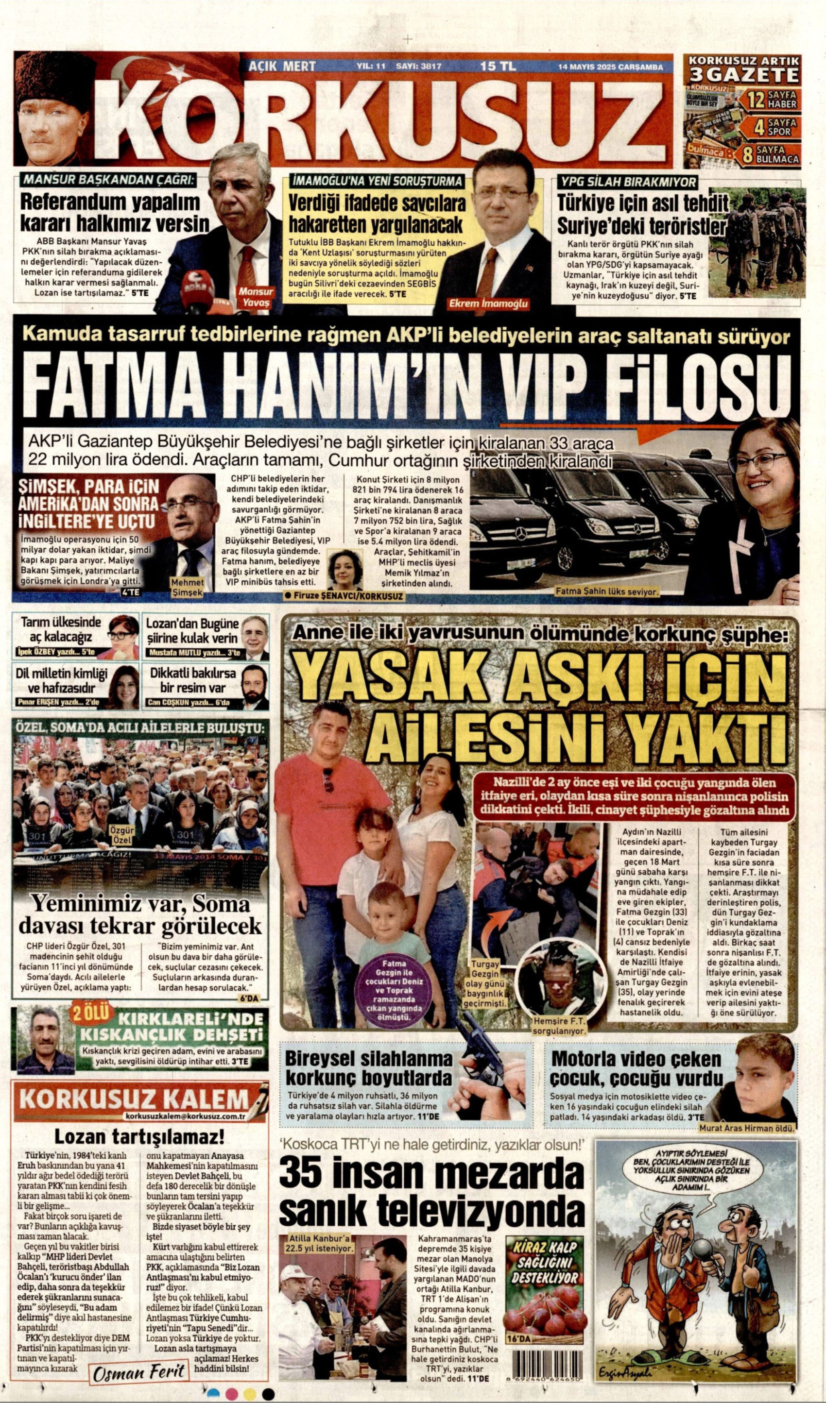 14 Mayıs 2025 gazete manşetleri