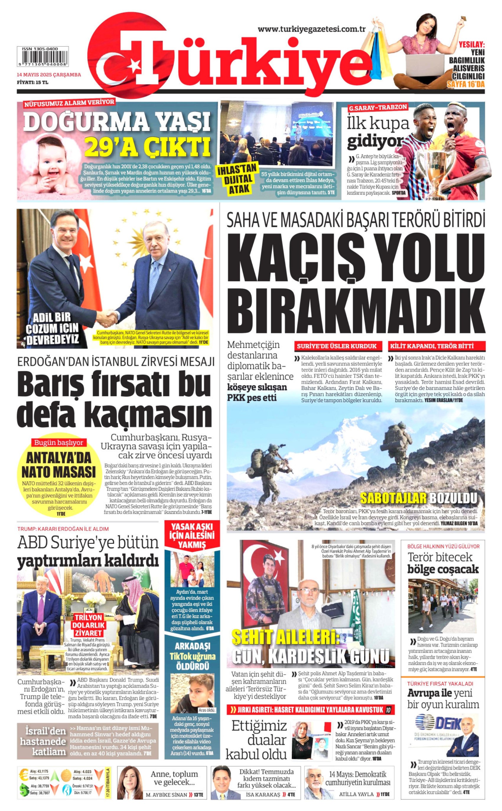 14 Mayıs 2025 gazete manşetleri