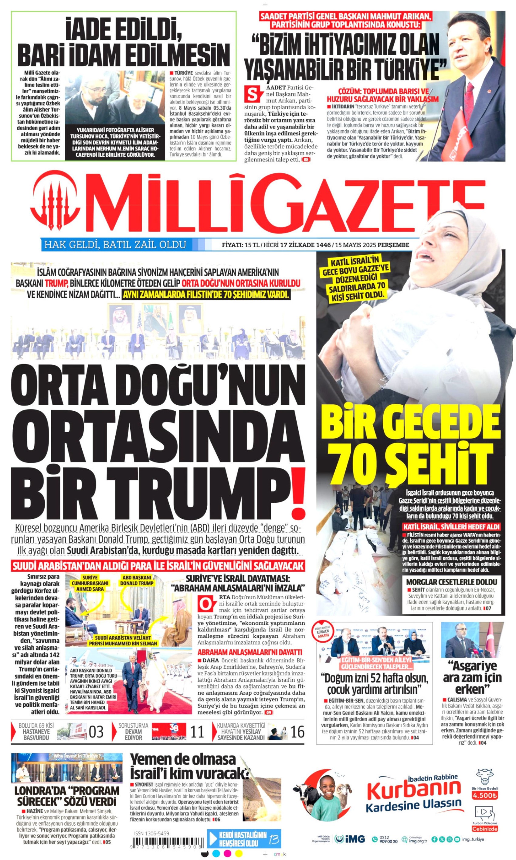 15 Mayıs 2025 gazete manşetleri
