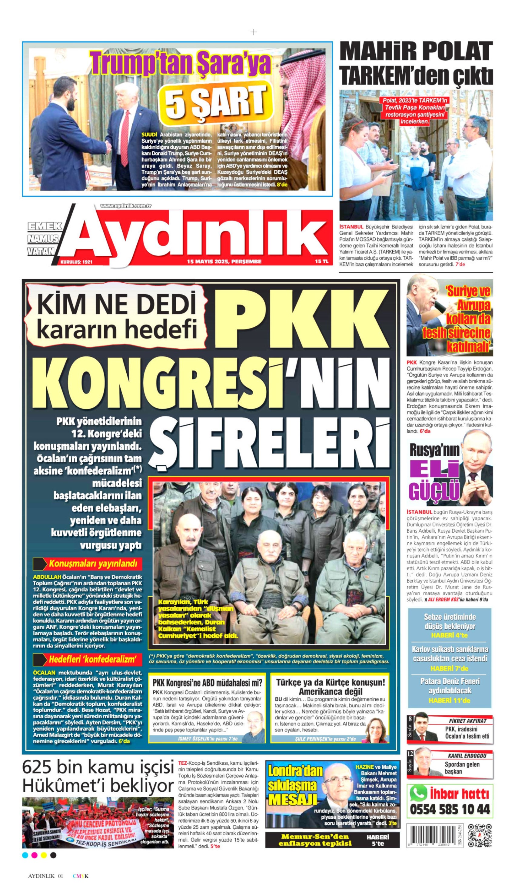 15 Mayıs 2025 gazete manşetleri