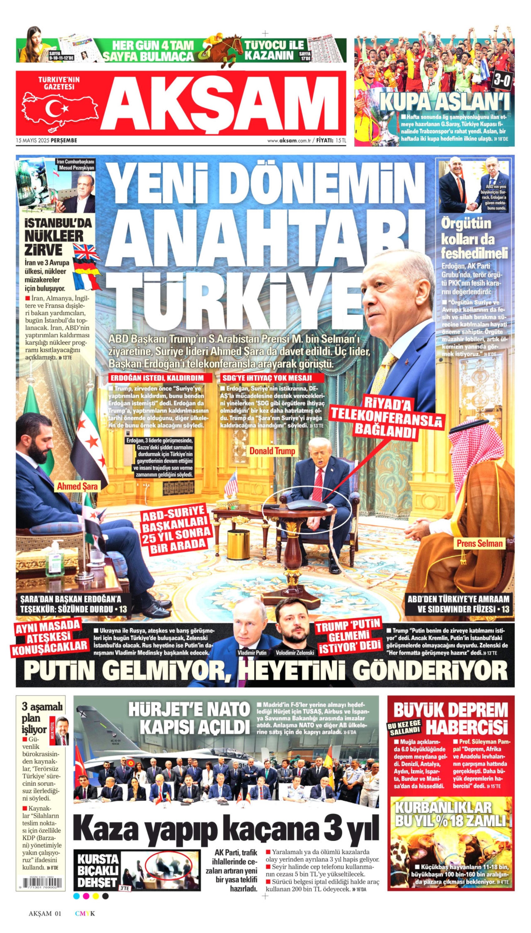 15 Mayıs 2025 gazete manşetleri
