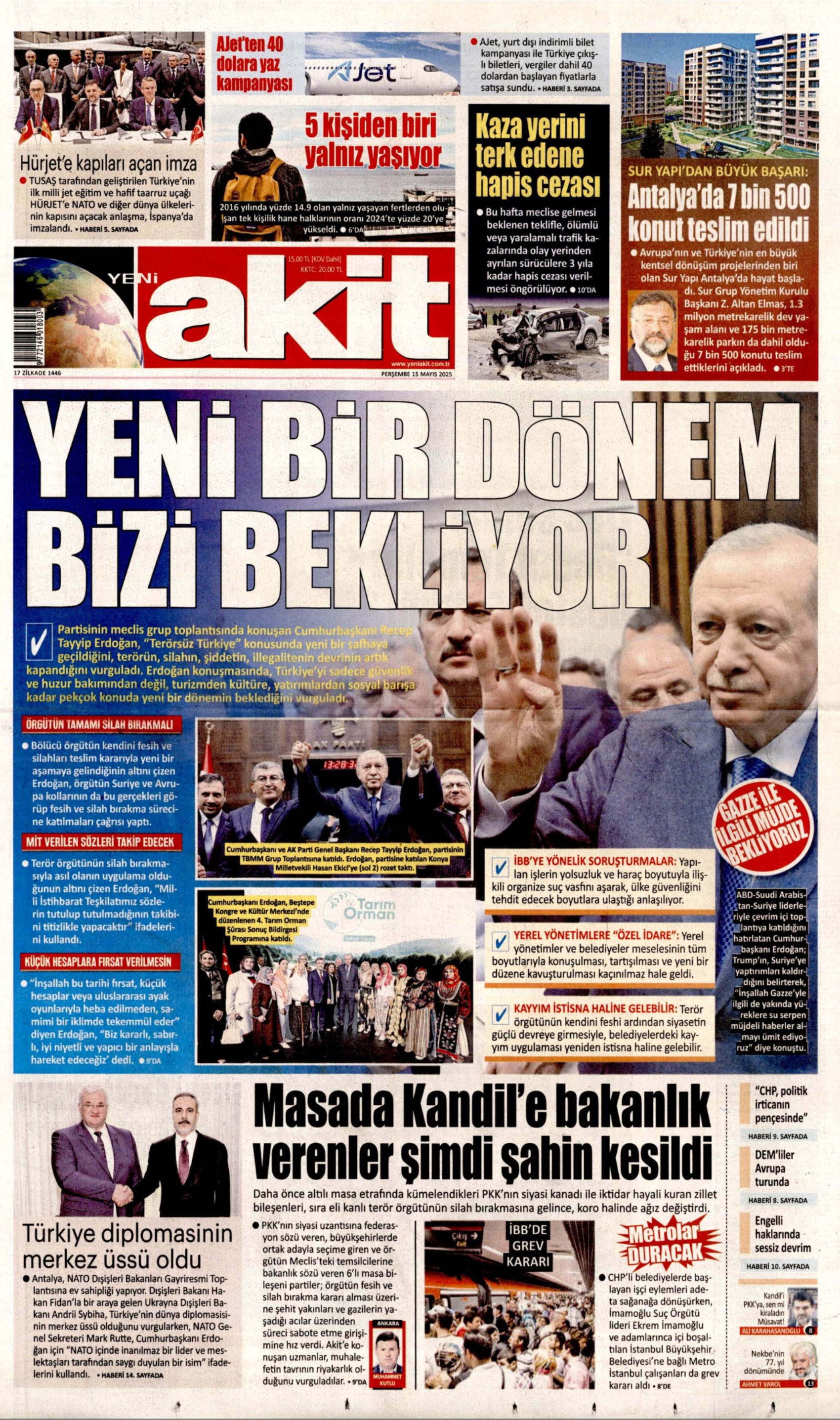 15 Mayıs 2025 gazete manşetleri