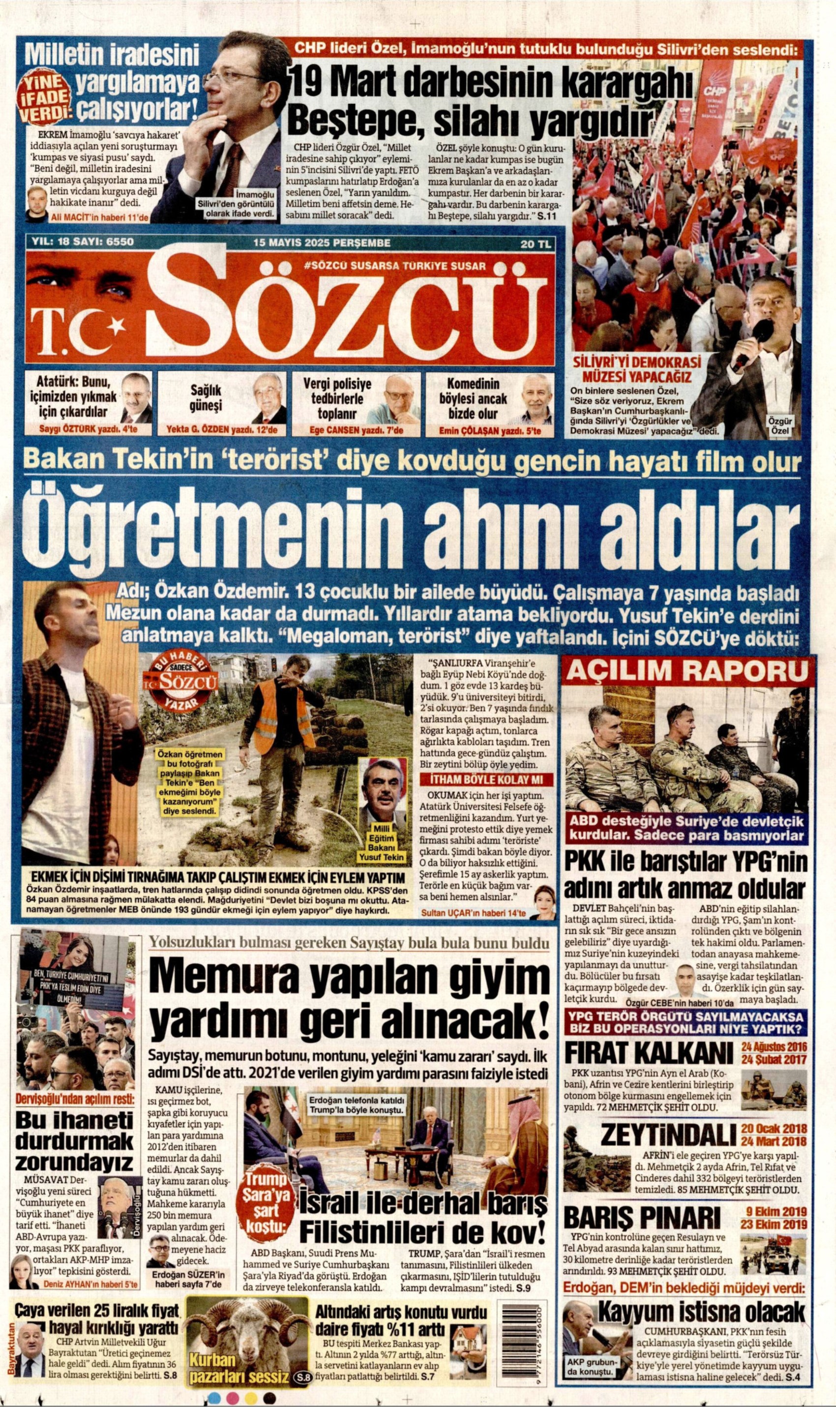 15 Mayıs 2025 gazete manşetleri