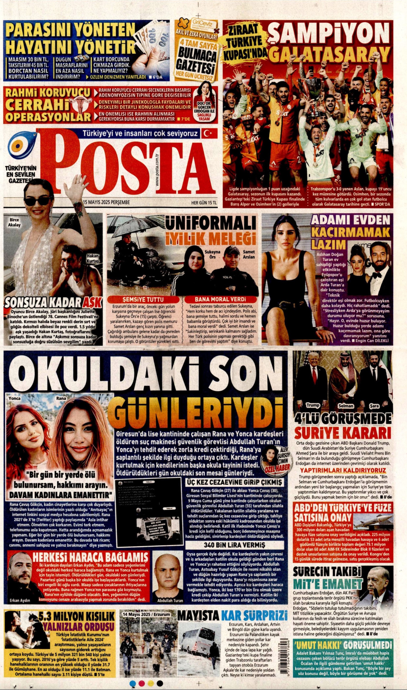 15 Mayıs 2025 gazete manşetleri