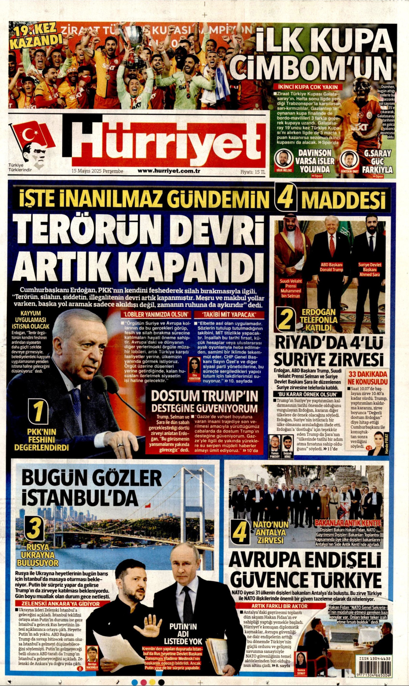 15 Mayıs 2025 gazete manşetleri