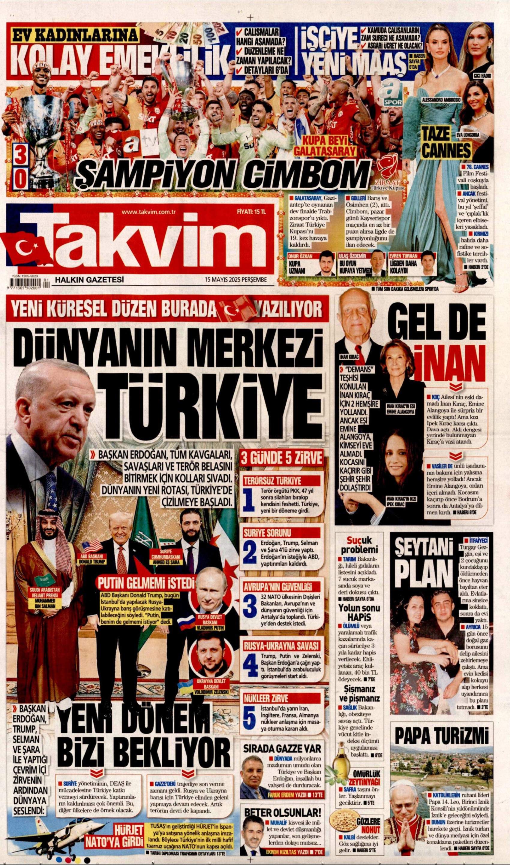 15 Mayıs 2025 gazete manşetleri