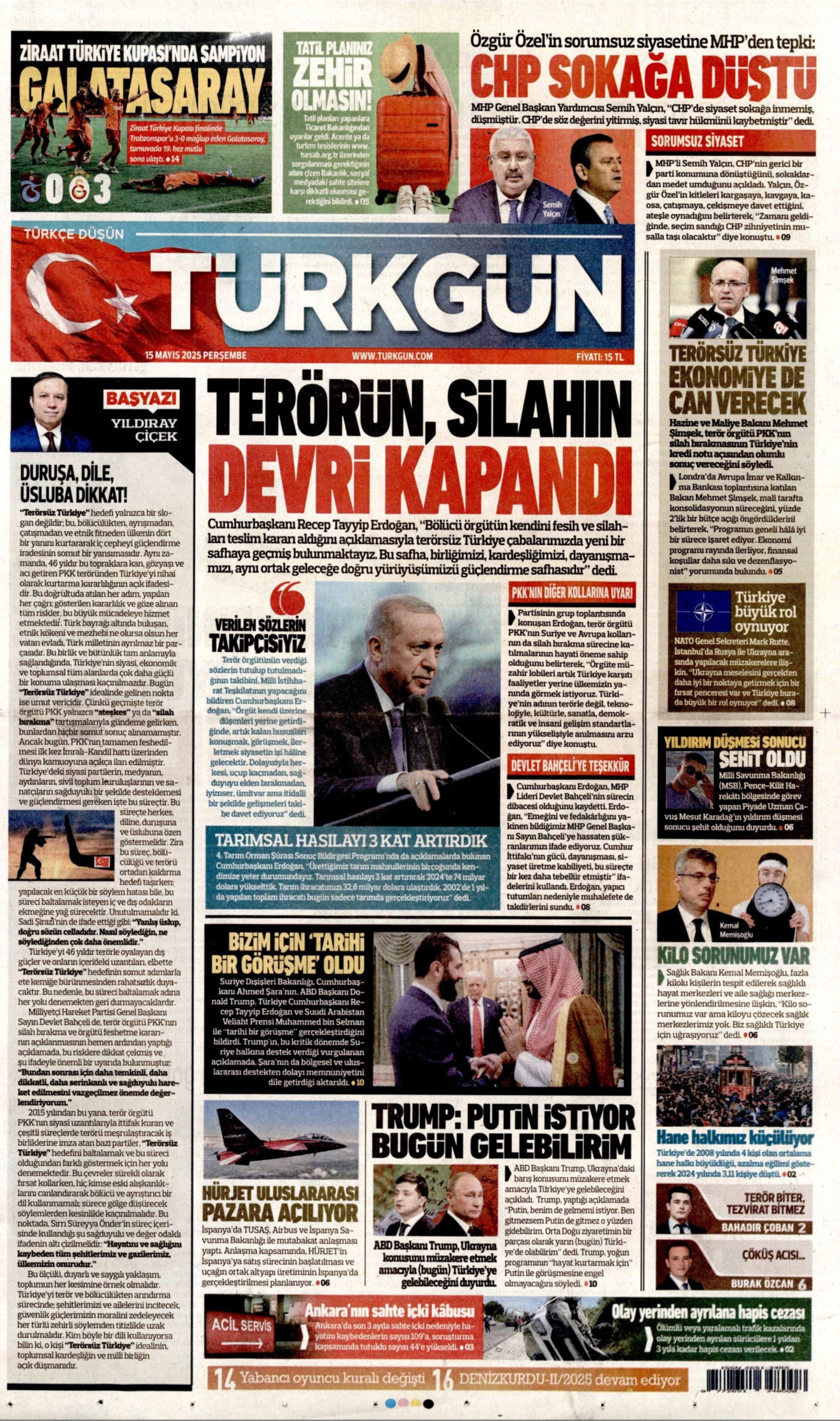15 Mayıs 2025 gazete manşetleri