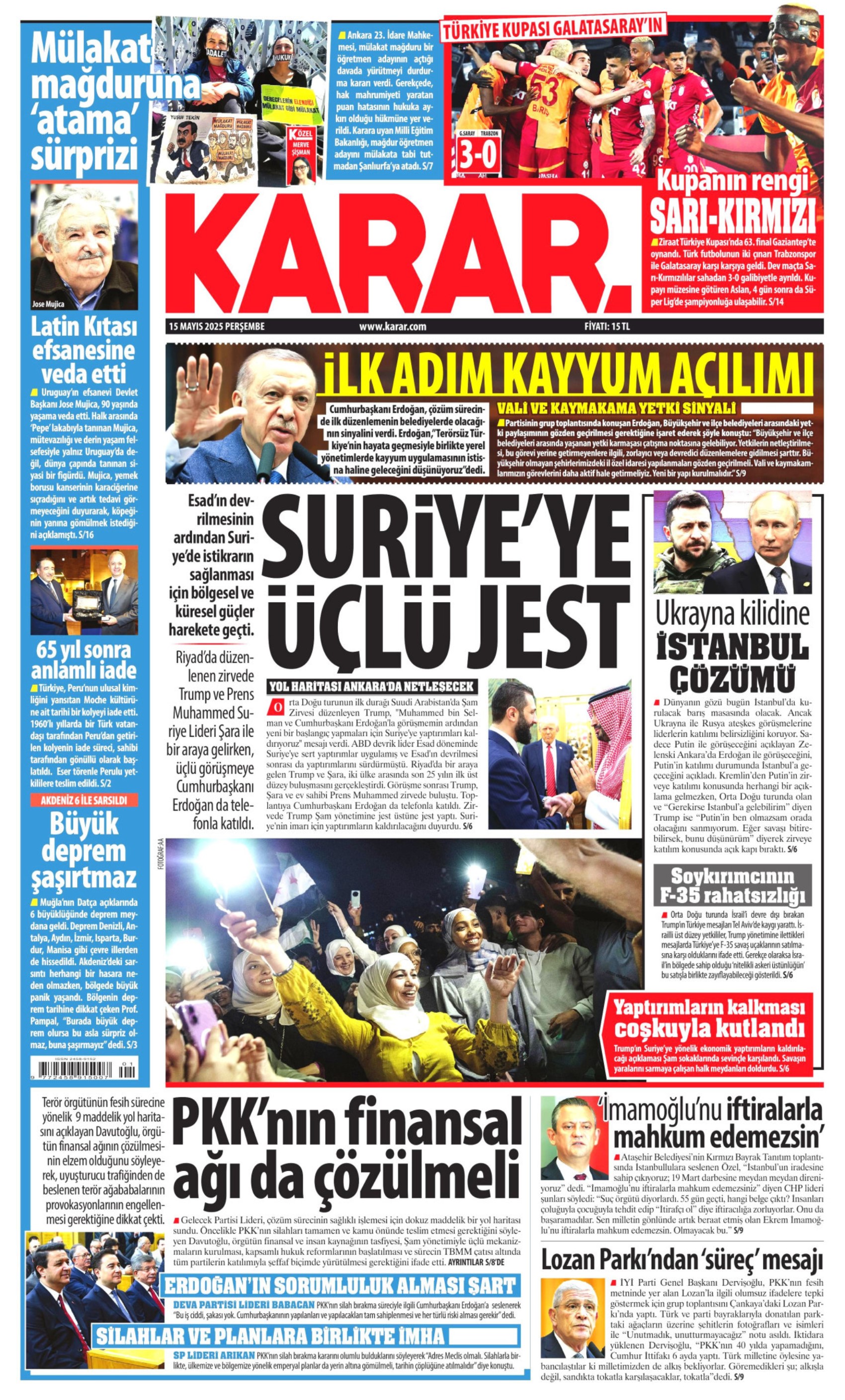 15 Mayıs 2025 gazete manşetleri