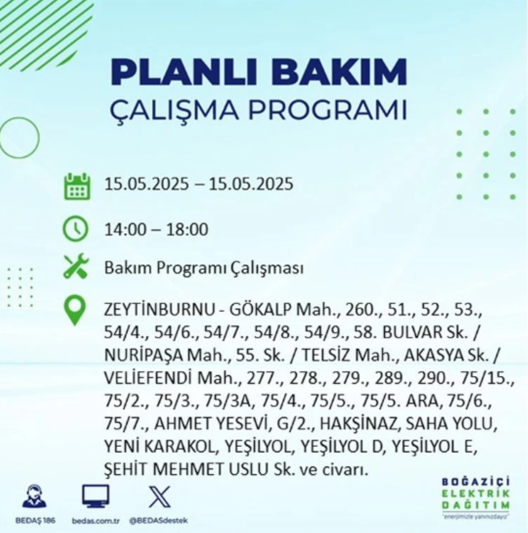 BEDAŞ paylaştı: İstanbul'da 15 Mayıs Perşembe günü elektrik kesintisi yaşanacak ilçeler