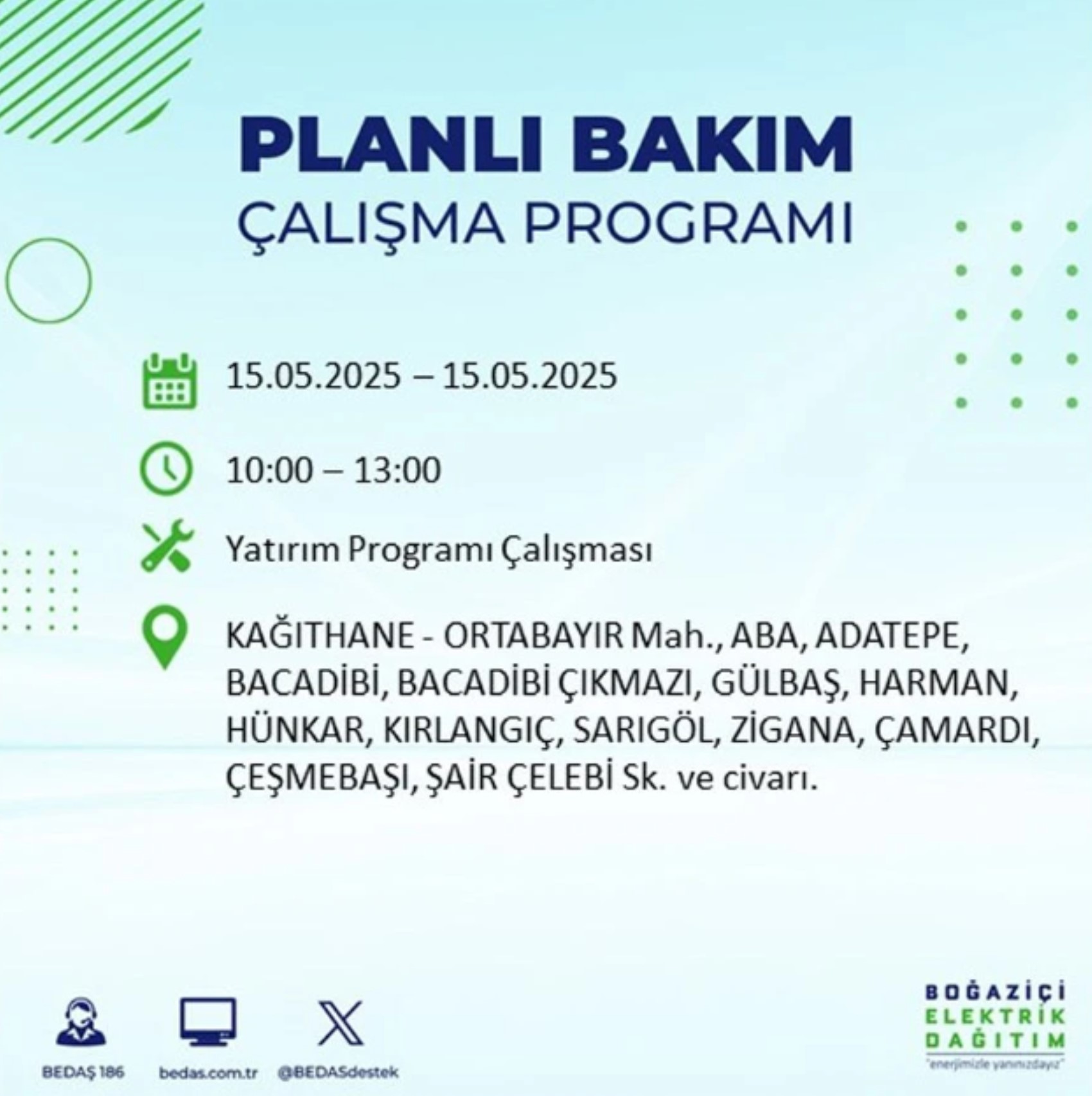 BEDAŞ paylaştı: İstanbul'da 15 Mayıs Perşembe günü elektrik kesintisi yaşanacak ilçeler