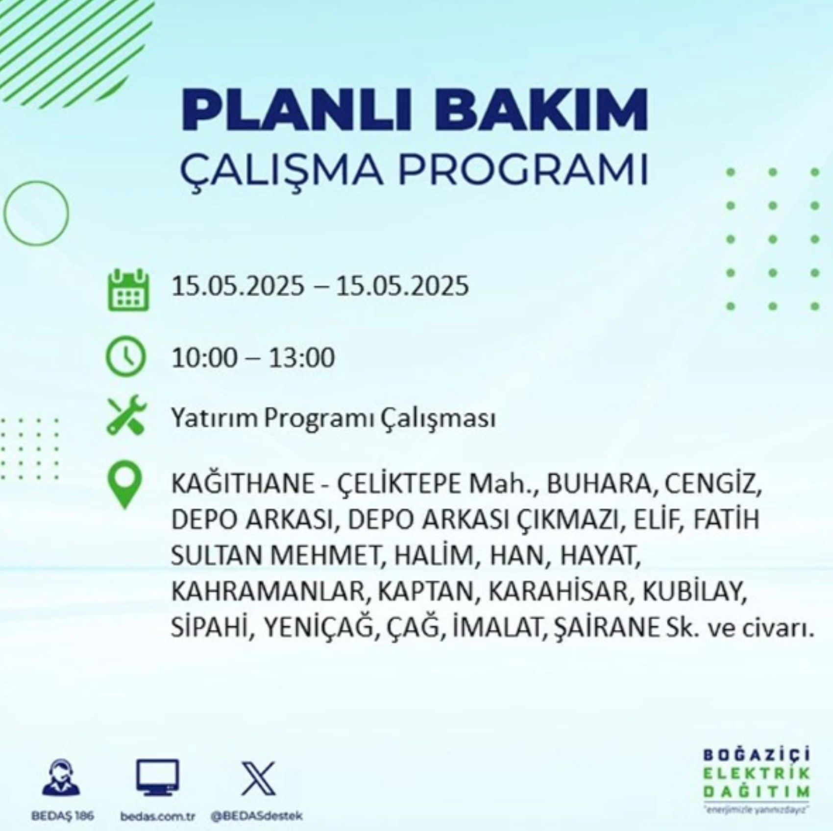 BEDAŞ paylaştı: İstanbul'da 15 Mayıs Perşembe günü elektrik kesintisi yaşanacak ilçeler