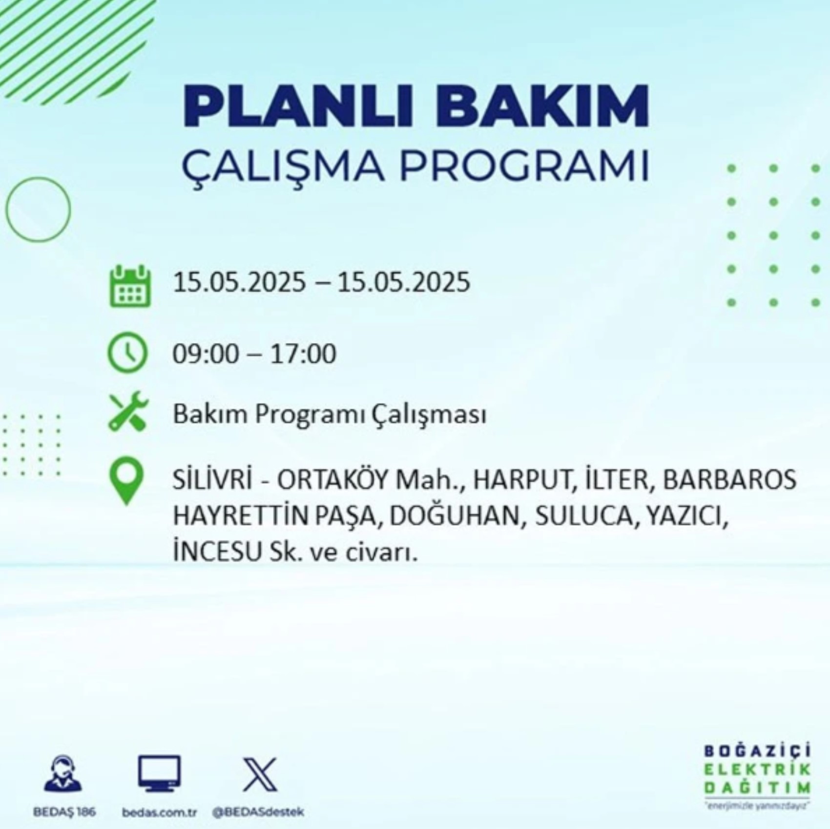 BEDAŞ paylaştı: İstanbul'da 15 Mayıs Perşembe günü elektrik kesintisi yaşanacak ilçeler