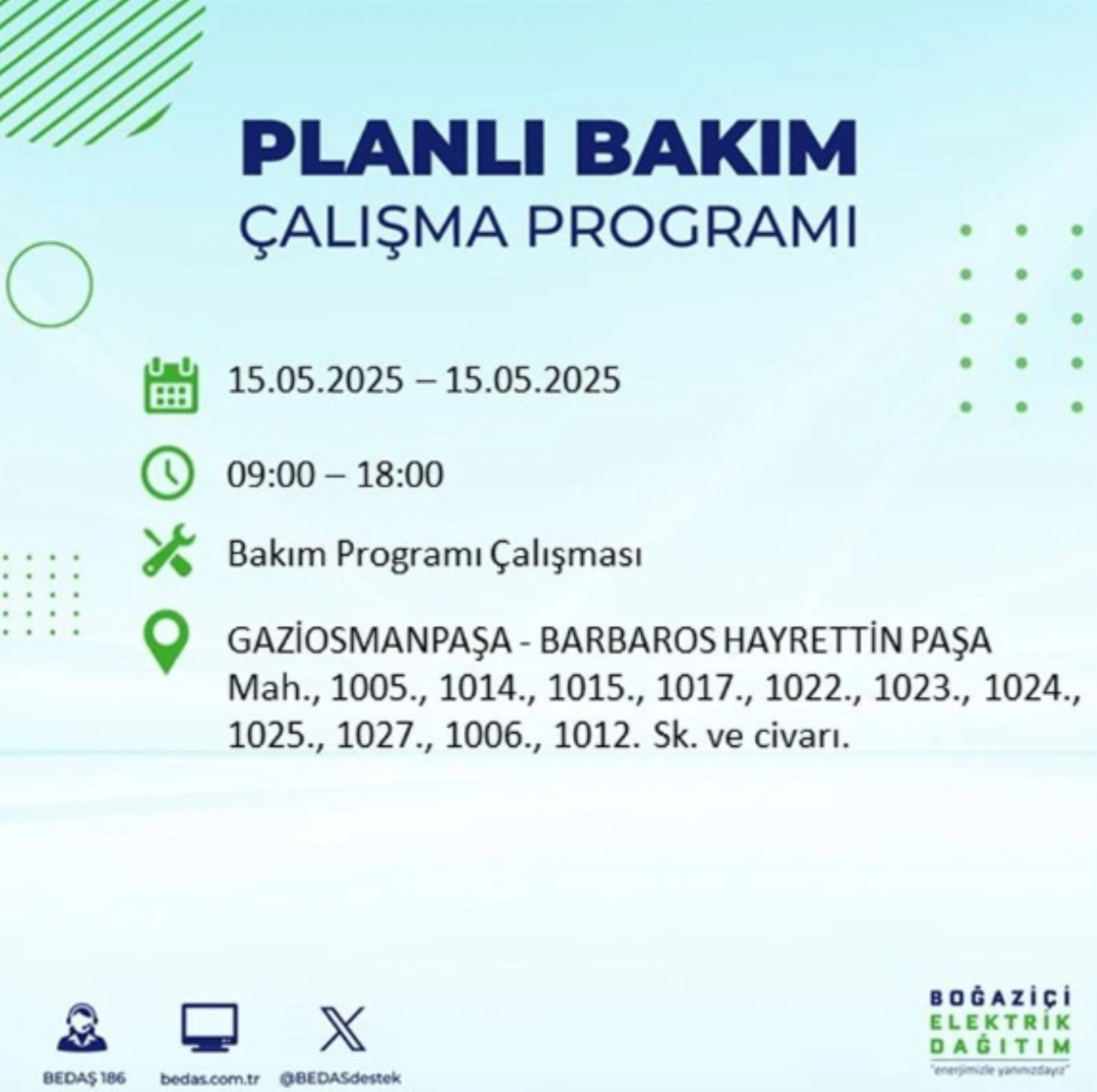 BEDAŞ paylaştı: İstanbul'da 15 Mayıs Perşembe günü elektrik kesintisi yaşanacak ilçeler