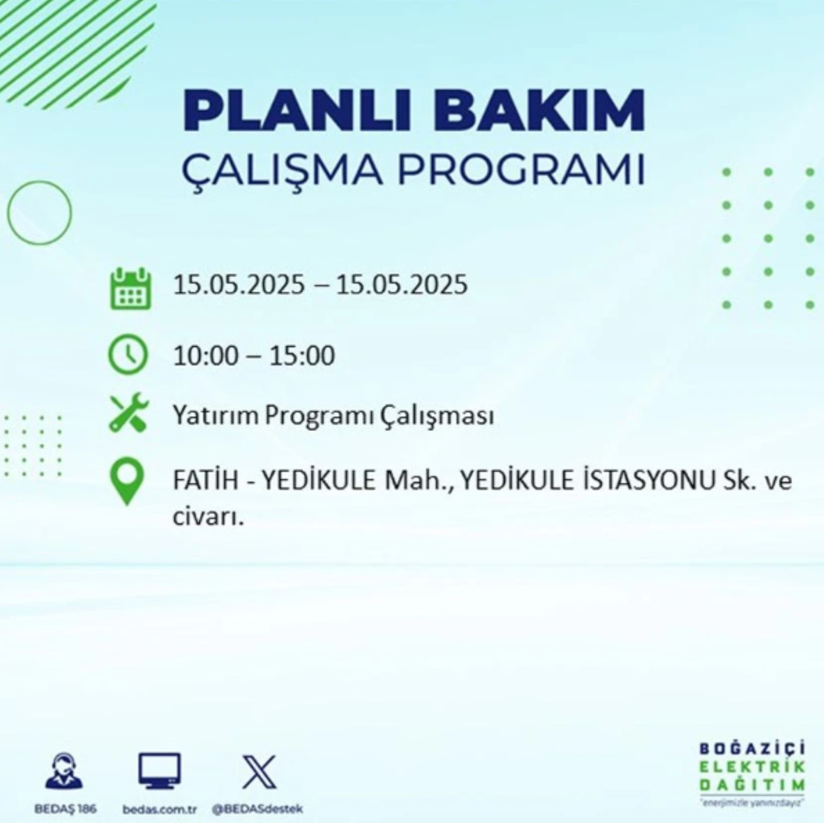 BEDAŞ paylaştı: İstanbul'da 15 Mayıs Perşembe günü elektrik kesintisi yaşanacak ilçeler