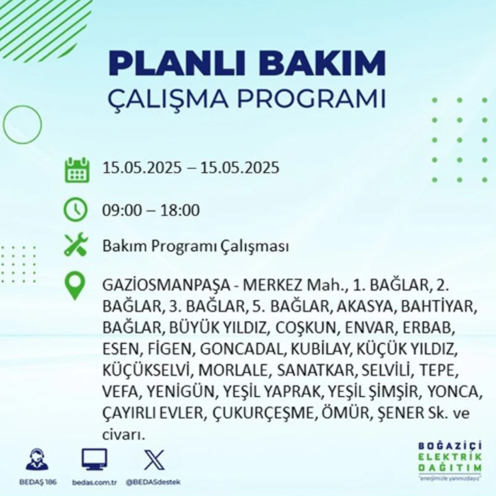 BEDAŞ paylaştı: İstanbul'da 15 Mayıs Perşembe günü elektrik kesintisi yaşanacak ilçeler