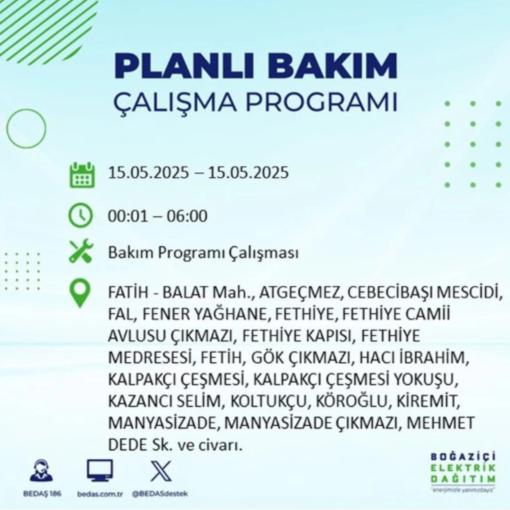 BEDAŞ paylaştı: İstanbul'da 15 Mayıs Perşembe günü elektrik kesintisi yaşanacak ilçeler