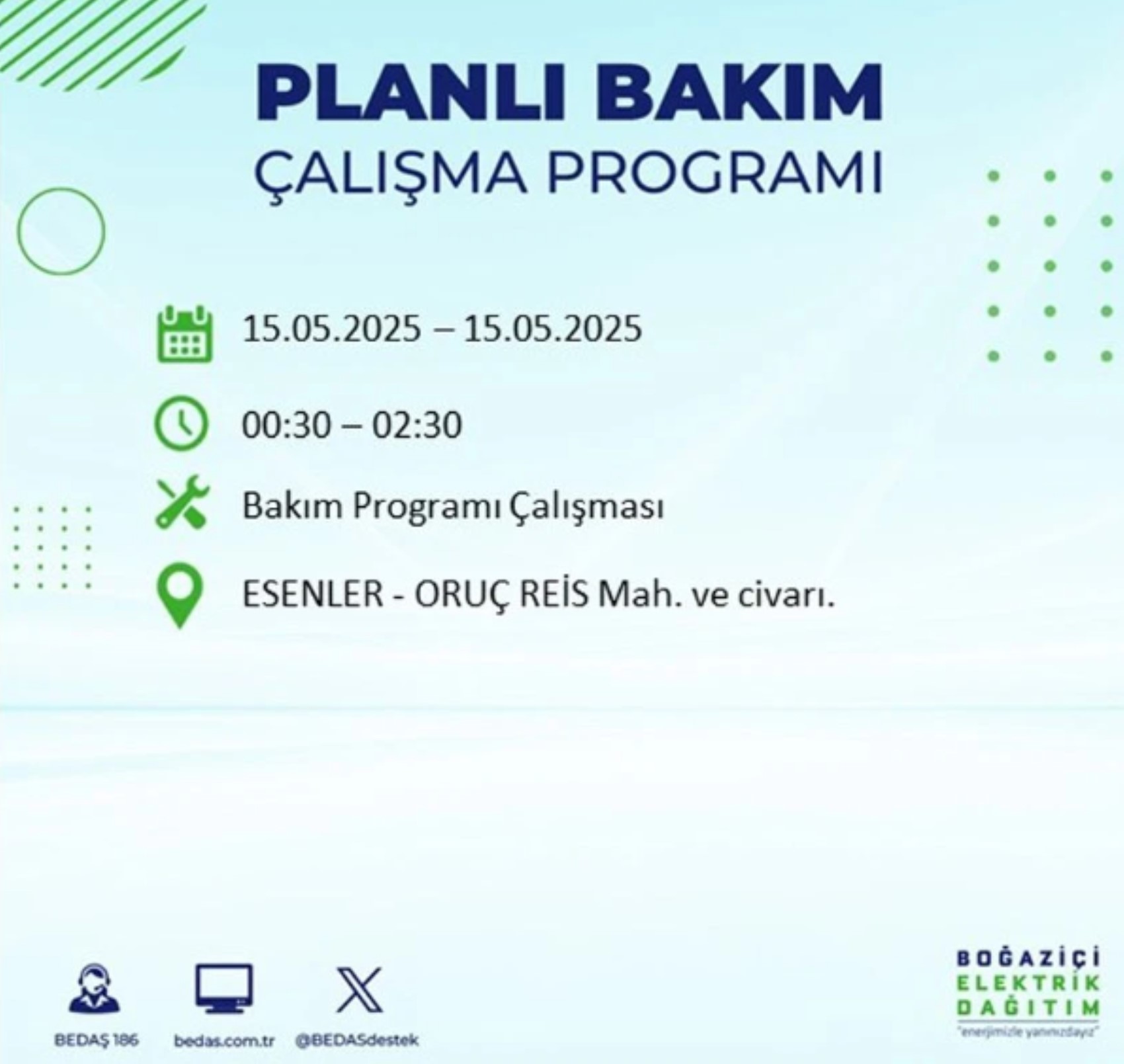 BEDAŞ paylaştı: İstanbul'da 15 Mayıs Perşembe günü elektrik kesintisi yaşanacak ilçeler