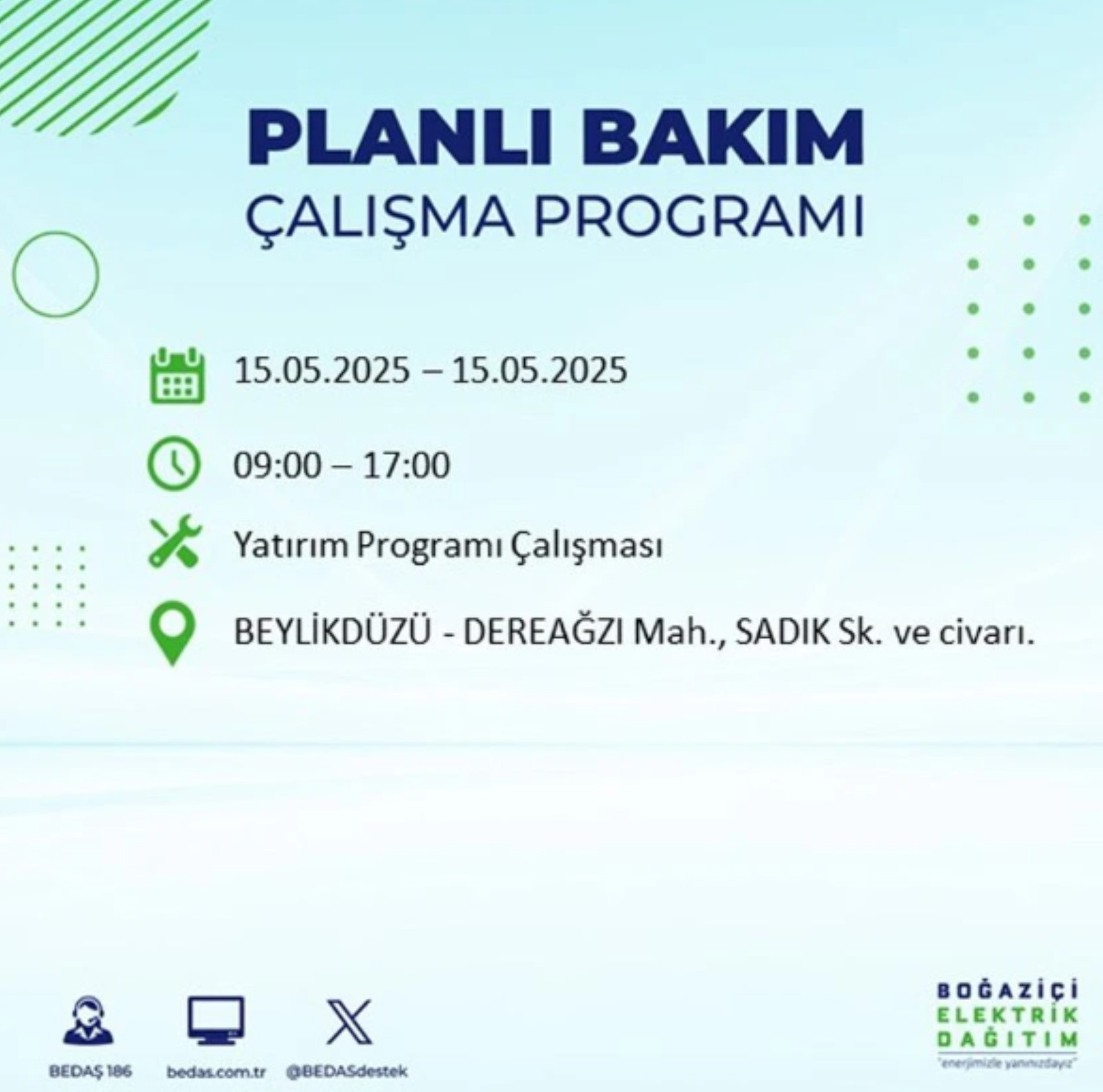 BEDAŞ paylaştı: İstanbul'da 15 Mayıs Perşembe günü elektrik kesintisi yaşanacak ilçeler
