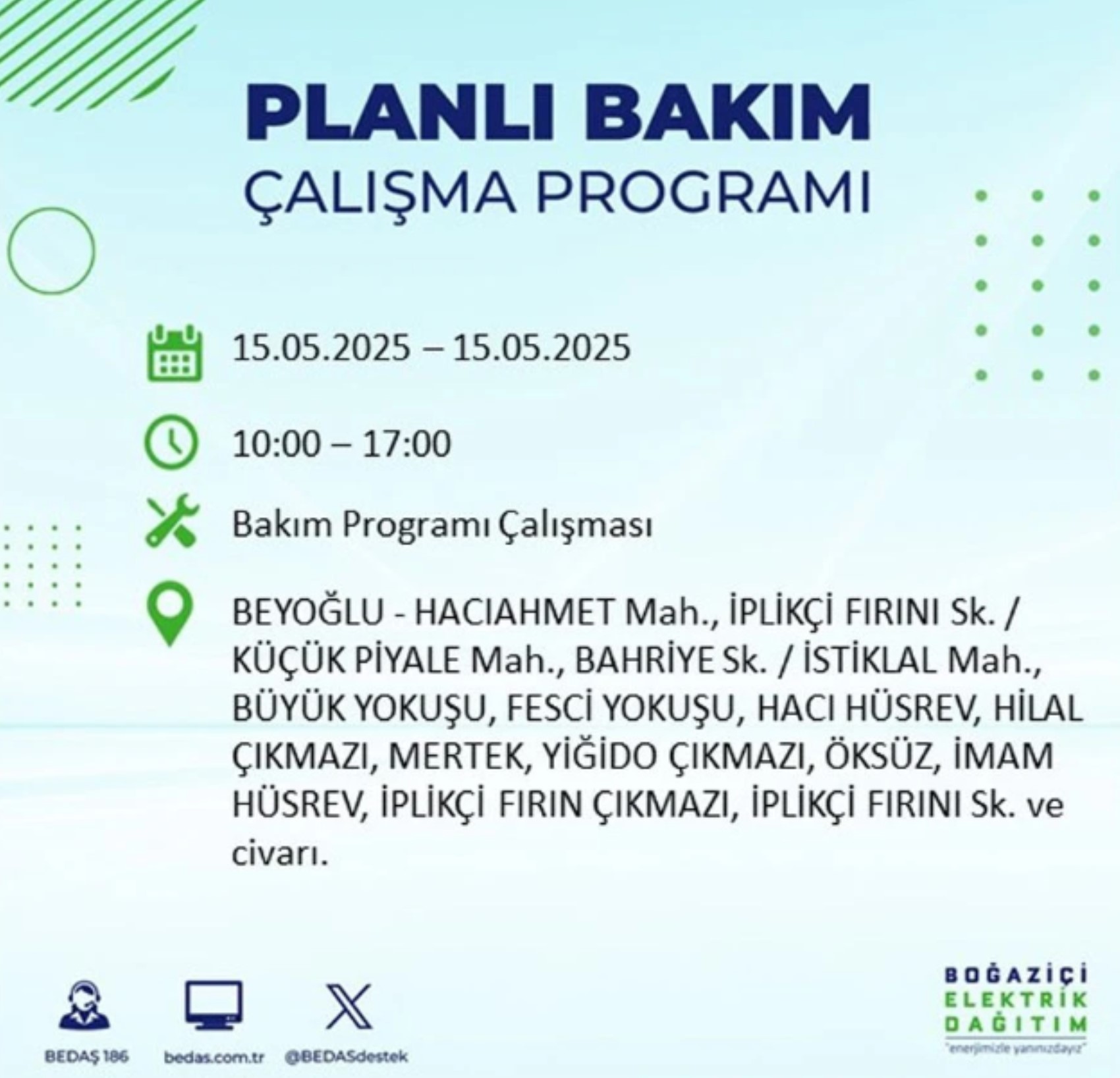 BEDAŞ paylaştı: İstanbul'da 15 Mayıs Perşembe günü elektrik kesintisi yaşanacak ilçeler