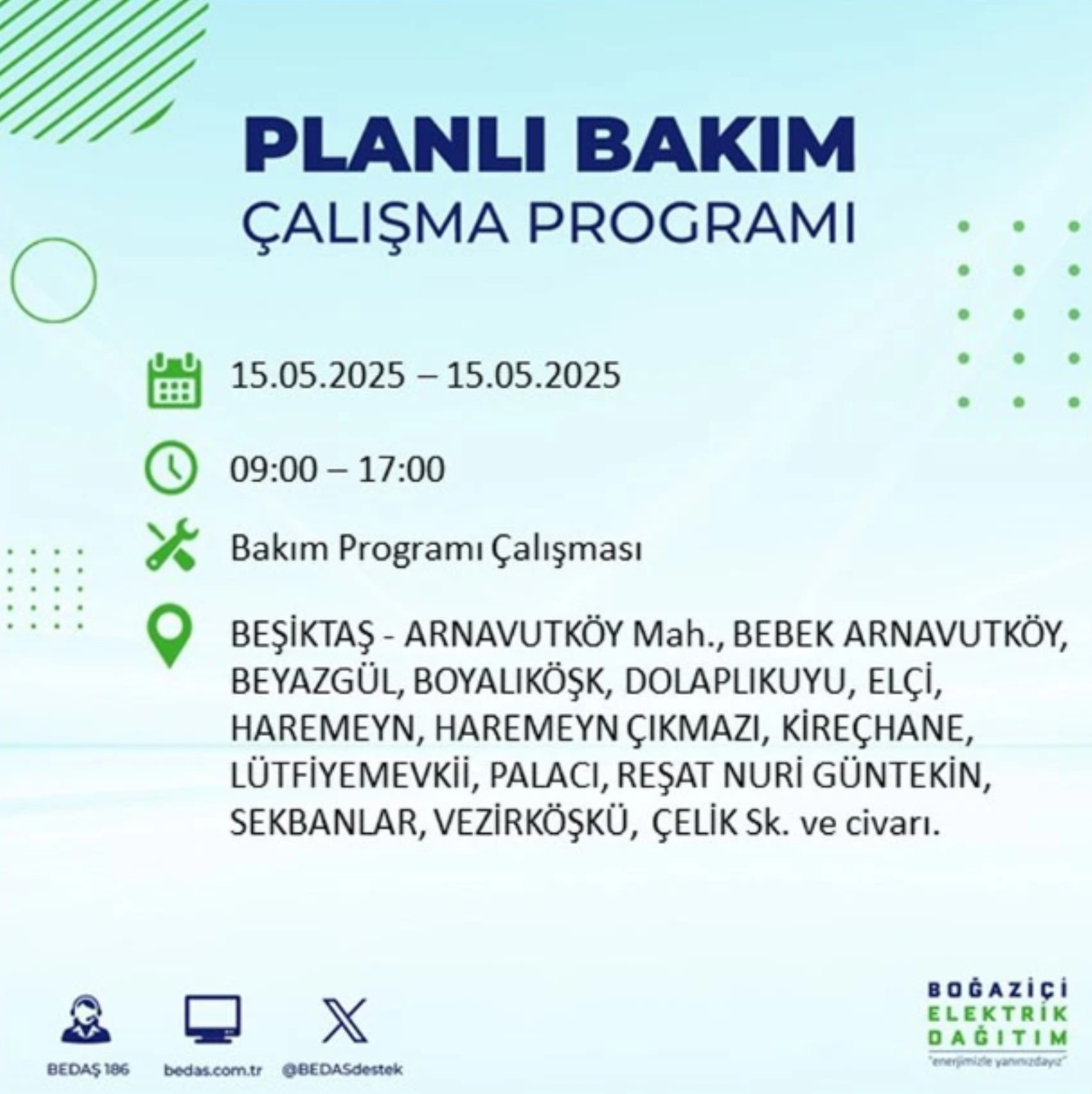 BEDAŞ paylaştı: İstanbul'da 15 Mayıs Perşembe günü elektrik kesintisi yaşanacak ilçeler