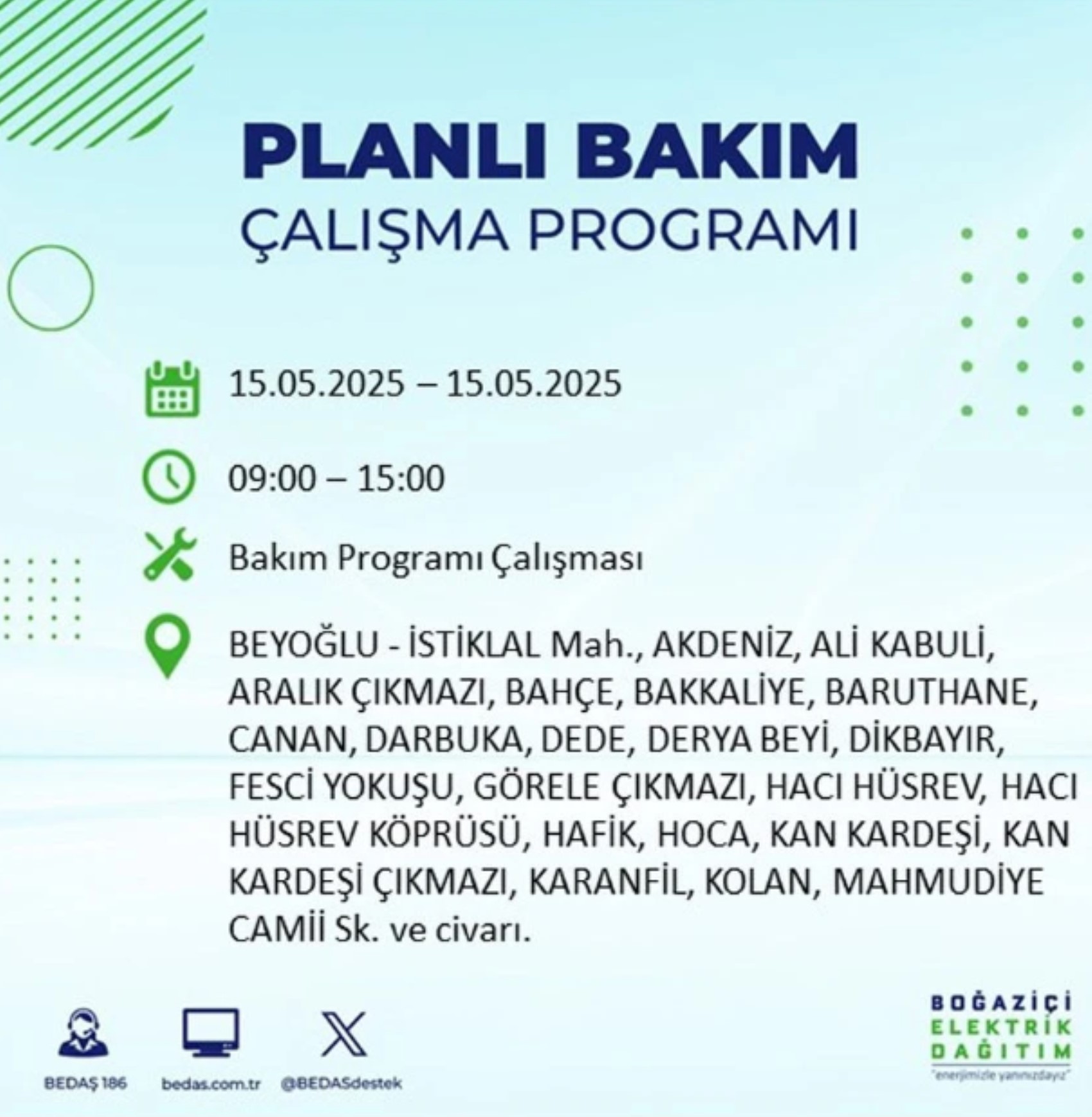 BEDAŞ paylaştı: İstanbul'da 15 Mayıs Perşembe günü elektrik kesintisi yaşanacak ilçeler