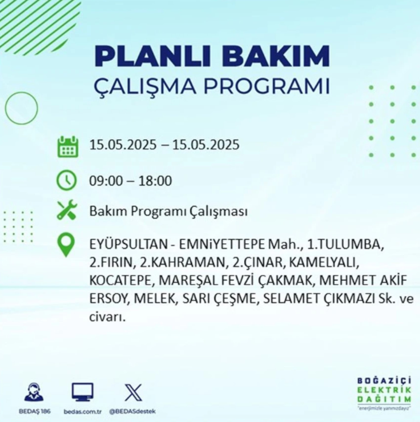 BEDAŞ paylaştı: İstanbul'da 15 Mayıs Perşembe günü elektrik kesintisi yaşanacak ilçeler