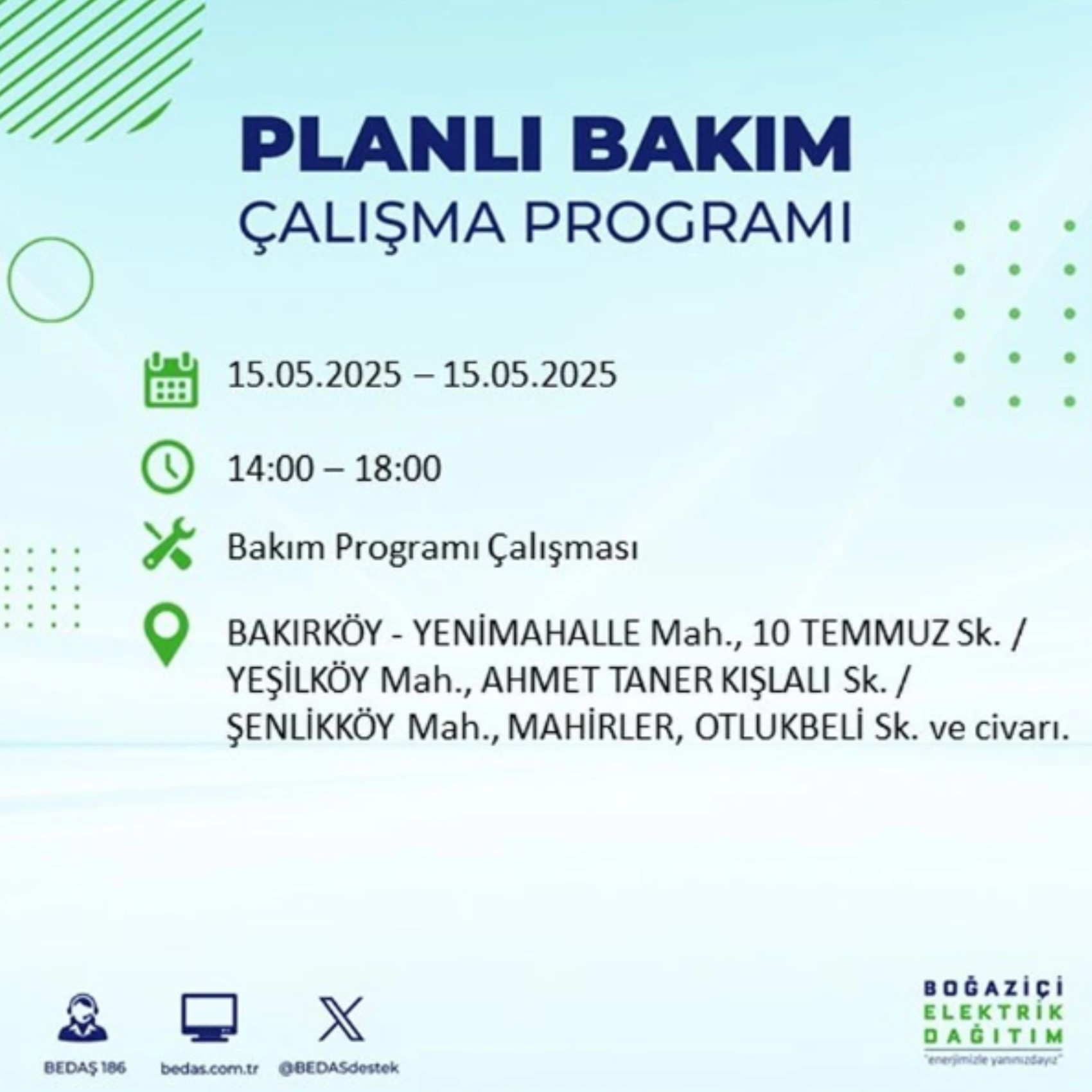 BEDAŞ paylaştı: İstanbul'da 15 Mayıs Perşembe günü elektrik kesintisi yaşanacak ilçeler