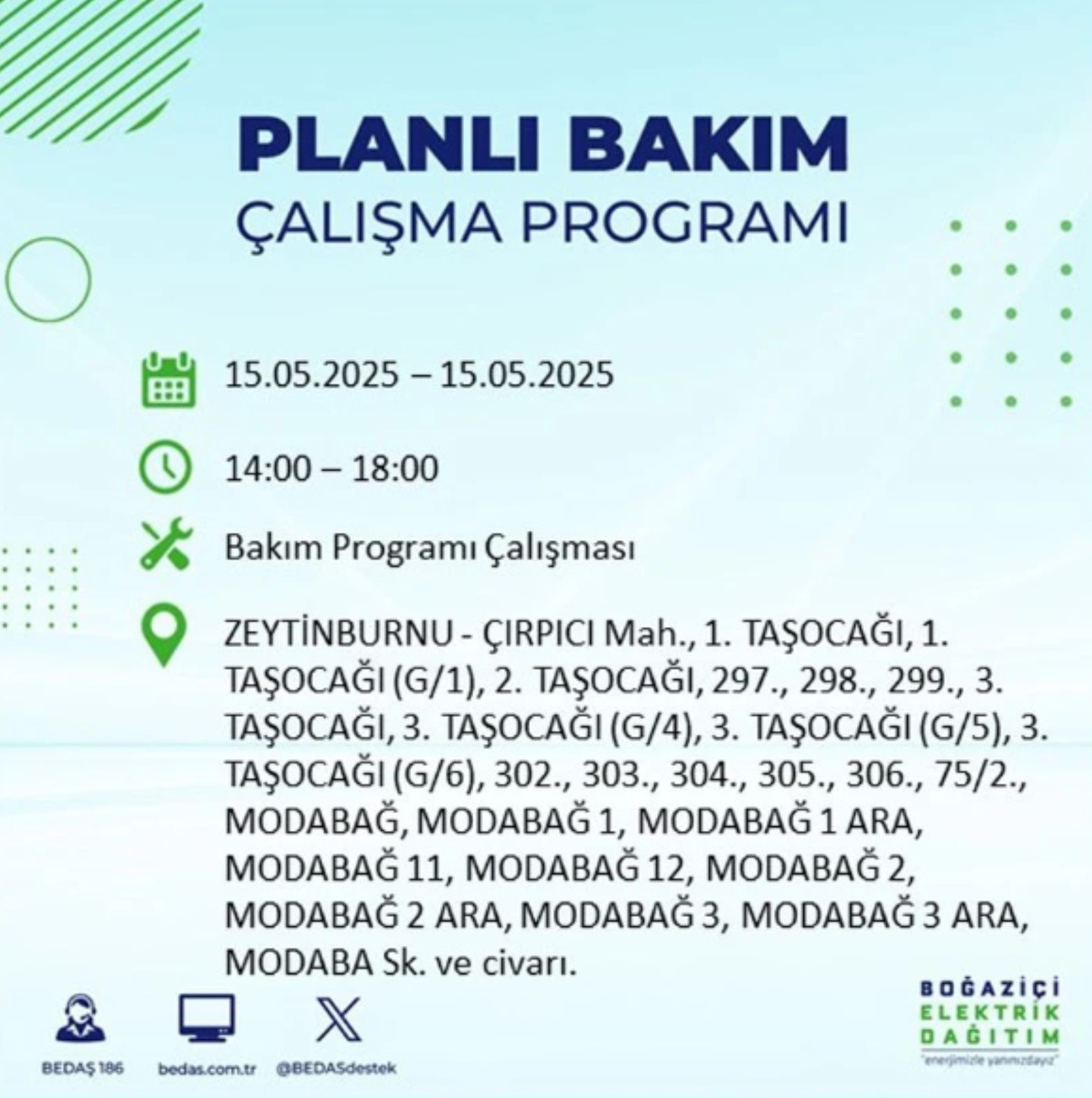 BEDAŞ paylaştı: İstanbul'da 15 Mayıs Perşembe günü elektrik kesintisi yaşanacak ilçeler