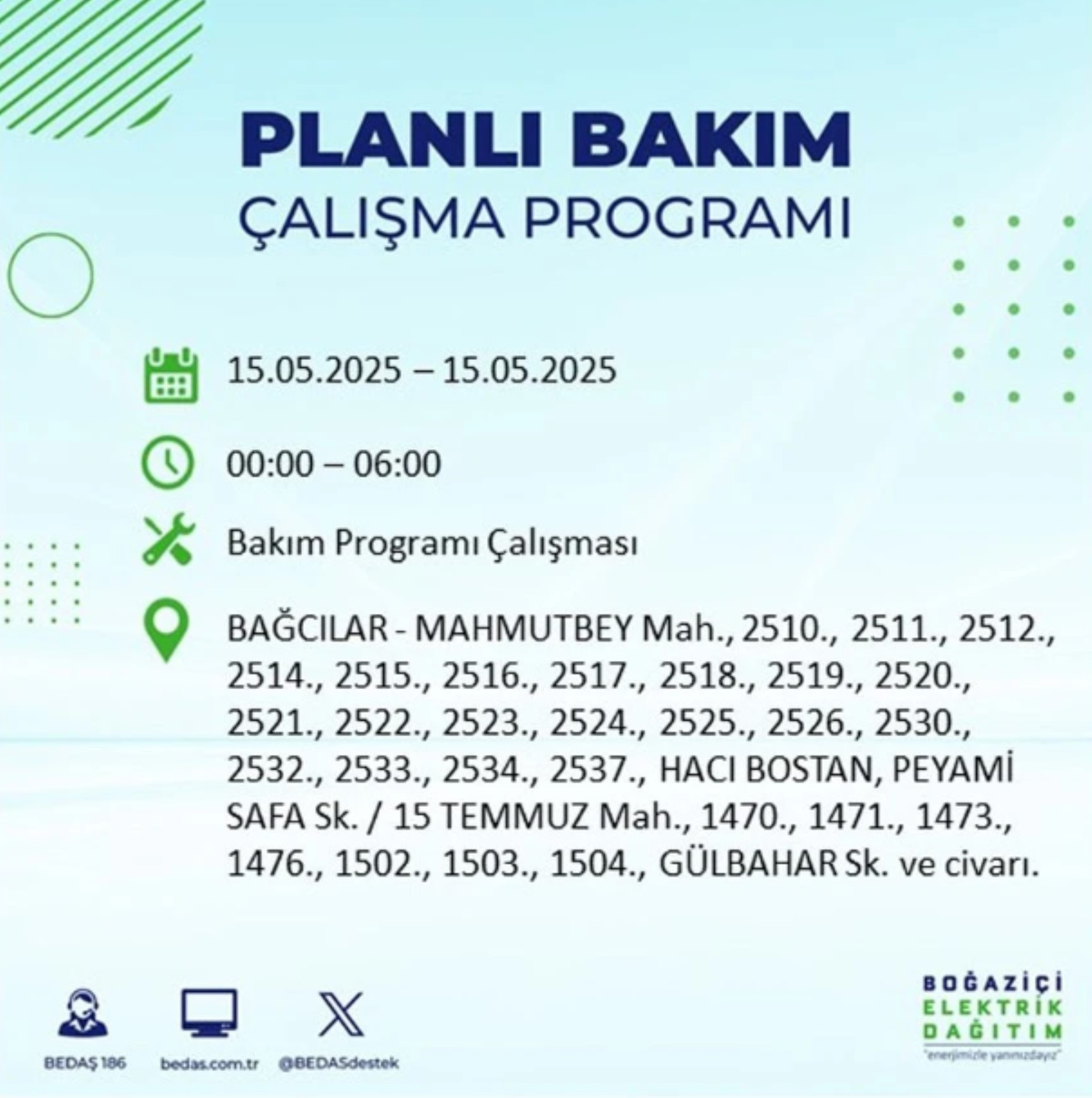BEDAŞ paylaştı: İstanbul'da 15 Mayıs Perşembe günü elektrik kesintisi yaşanacak ilçeler