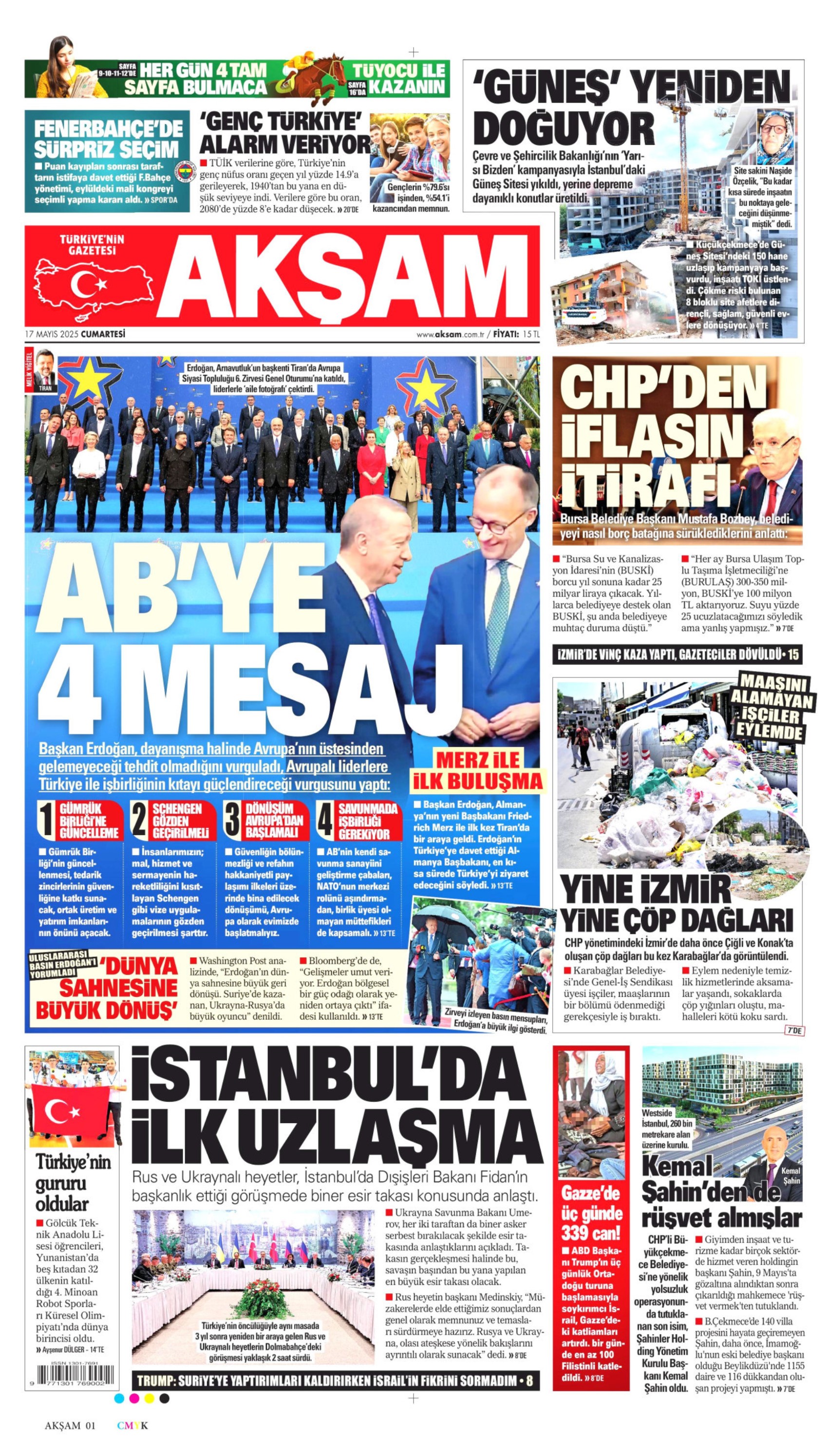 17 Mayıs 2025 gazete manşetleri: Gazeteler, İstanbul'daki Rusya - Ukrayna zirvesini nasıl gördü?