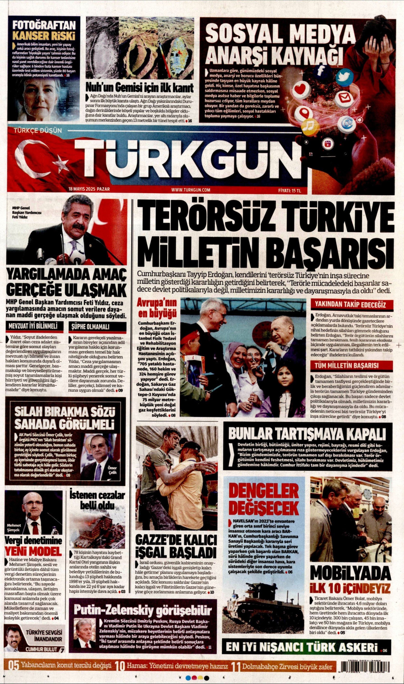 18 Mayıs 2025 gazete manşetleri