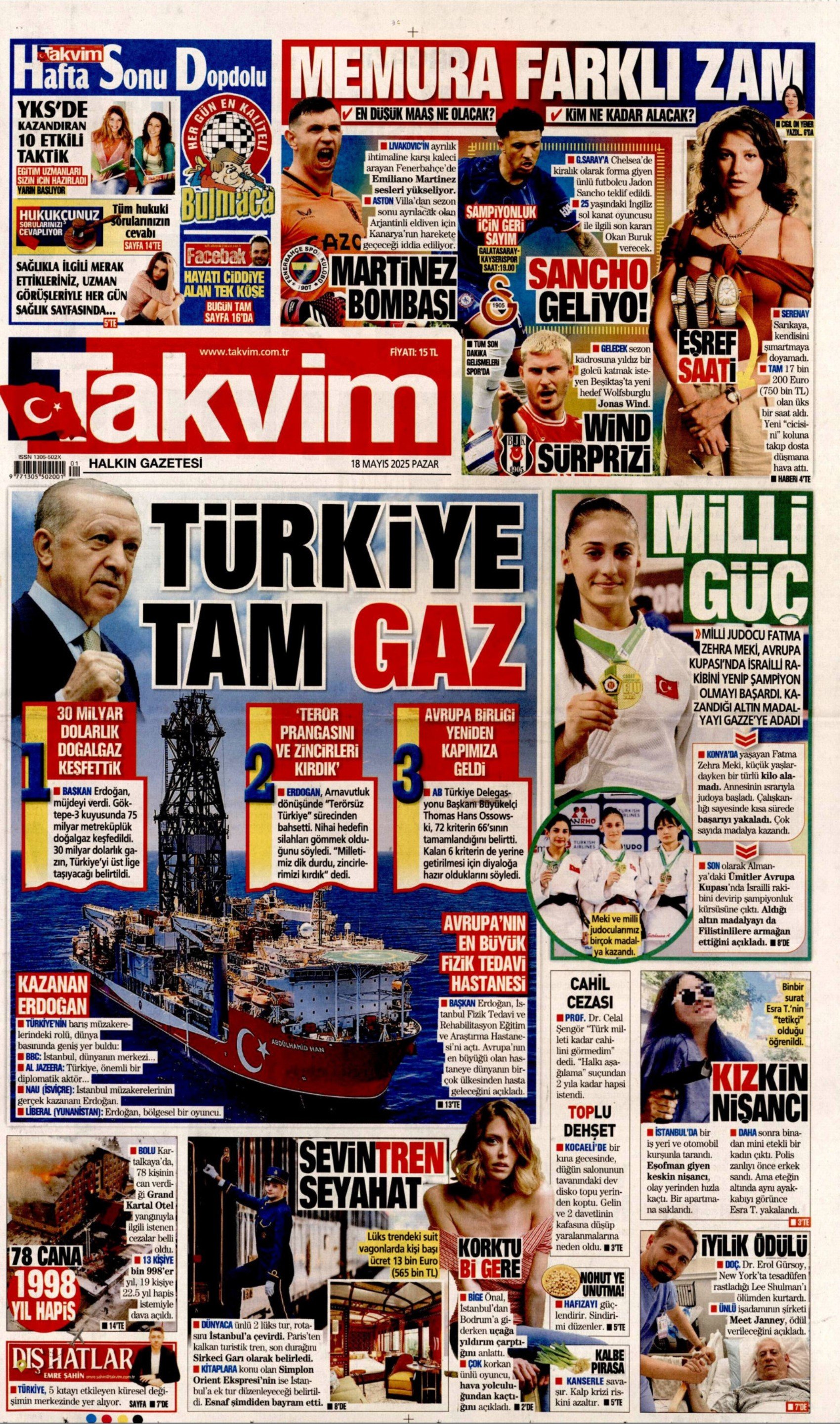 18 Mayıs 2025 gazete manşetleri