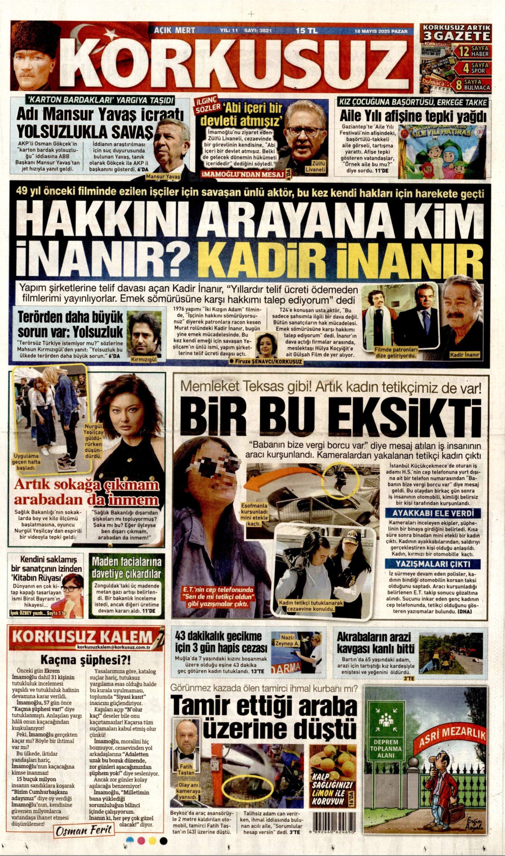 18 Mayıs 2025 gazete manşetleri